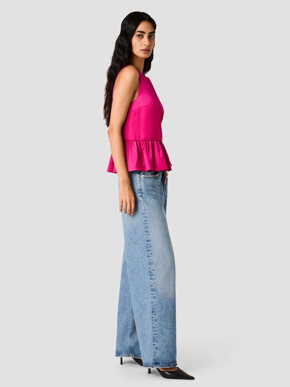 CAREY SATIN SLEEVELESS PEPLUM TOP VIEW 4 CAREY SATIN SLEEVELESS PEPLUM TOP VIEW 4