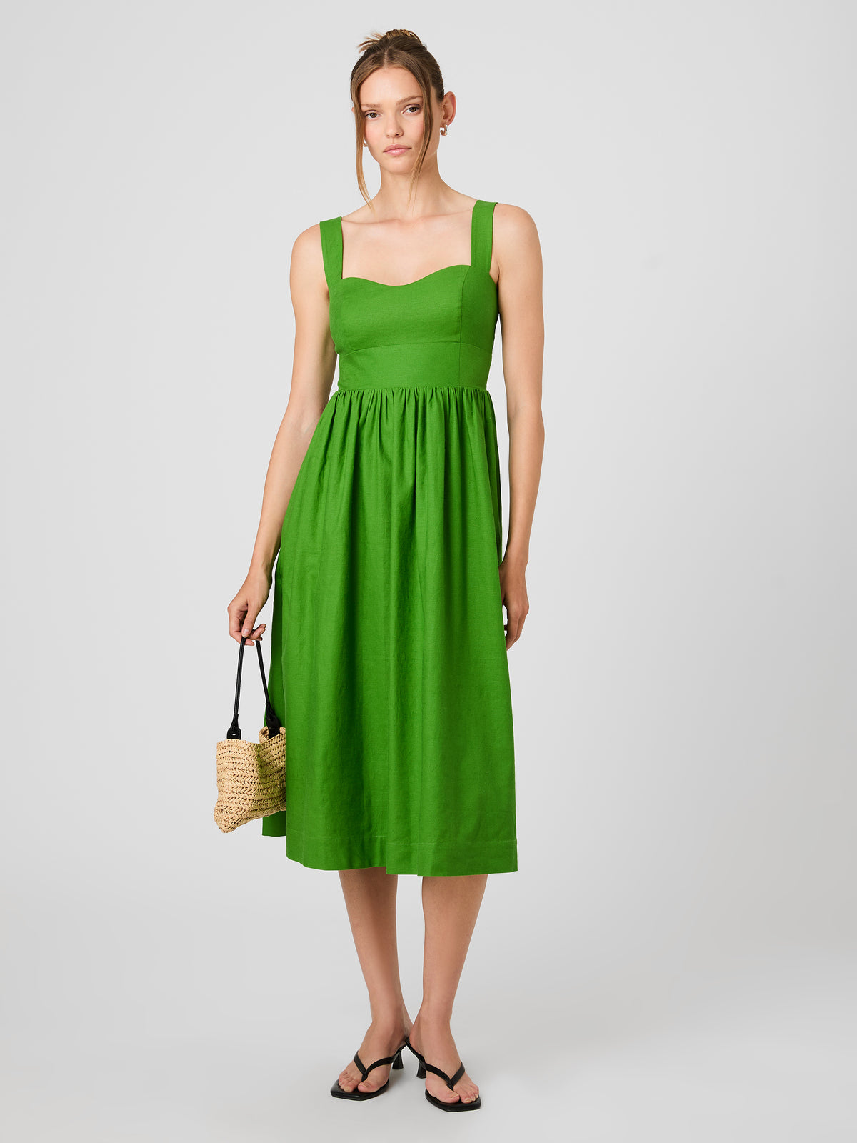 french connection green pleated dress French Connection Xena tie waist pleated ombre midi dress in khaki
