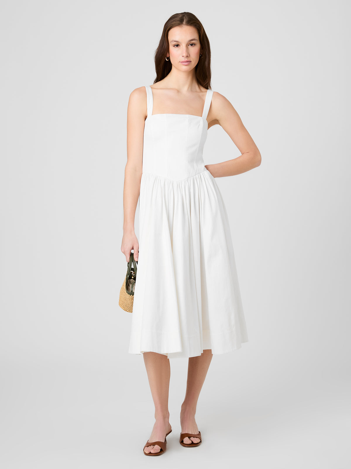 Cotton Sateen Fitted Bodice Midi Dress | French Connection US Cotton Sateen Fitted Bodice Midi Dress | French Connection US
