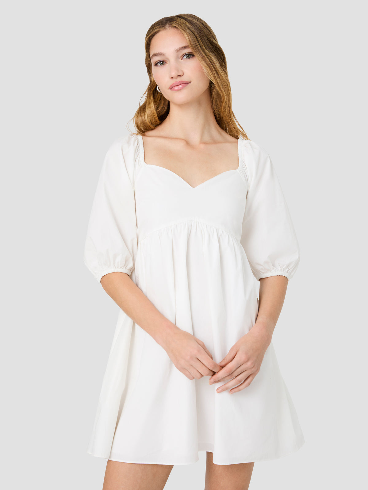 French Connection Women's Puff-Sleeve Sweetheart Neck Mini Dress - Summer White
