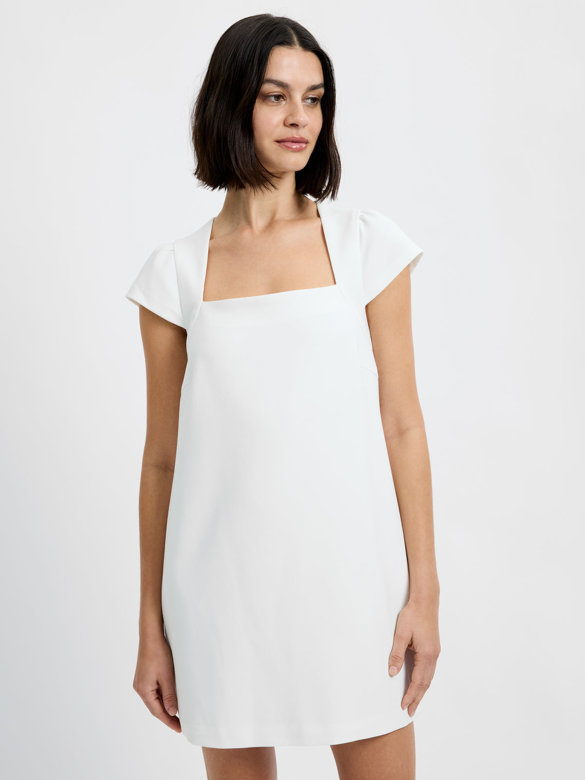 French Connection Women's Square Neck Whisper Cap Sleeve Shift Mini Dress - Summer White - Size 8 French Connection Women's Square Neck Whisper Cap Sleeve Shift Mini Dress - Summer White - Size 8