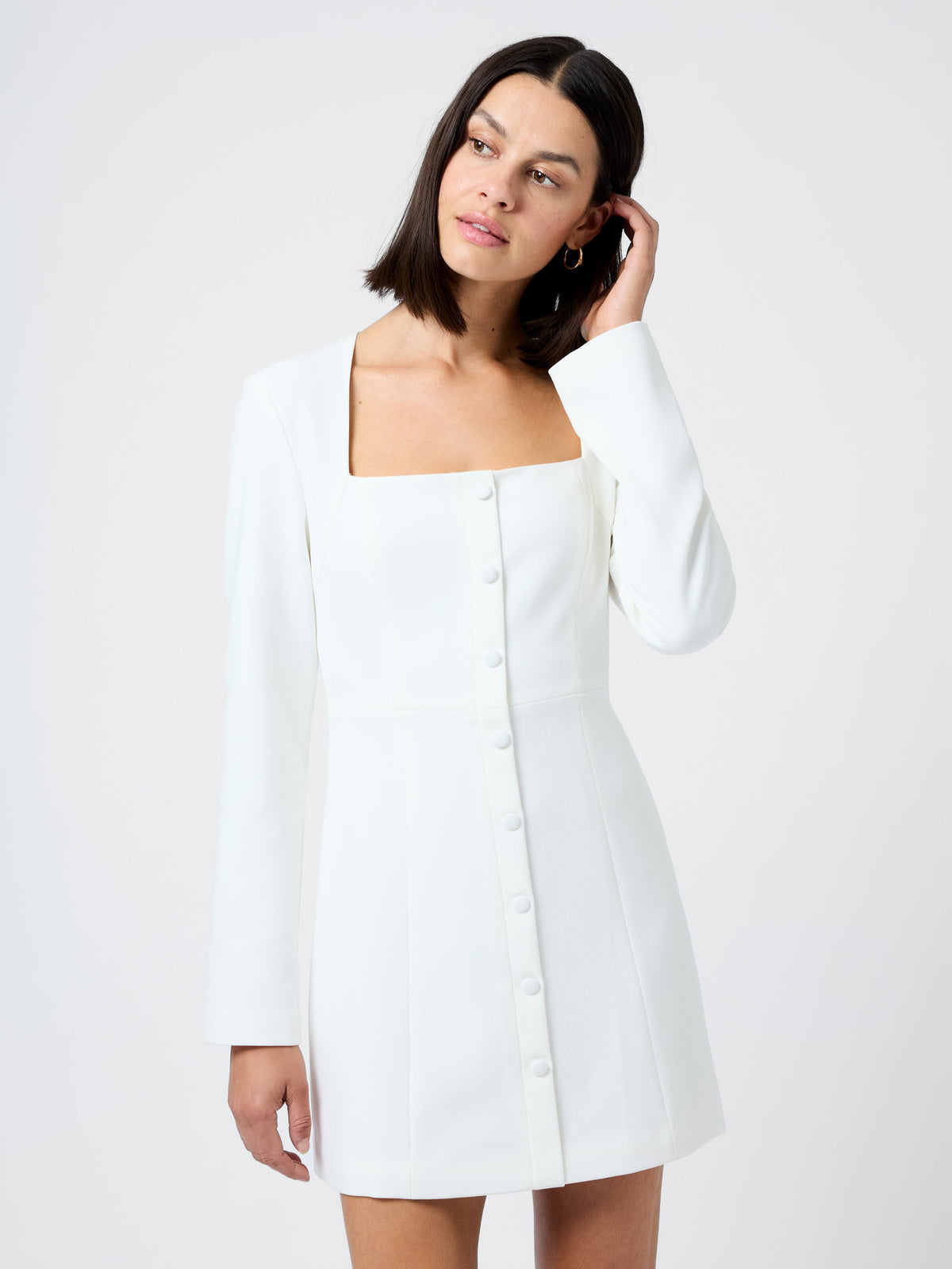 Whisper Square Neck Long Sleeve Mini Dress in Summer White Whisper Square Neck Long Sleeve Mini Dress in Summer White