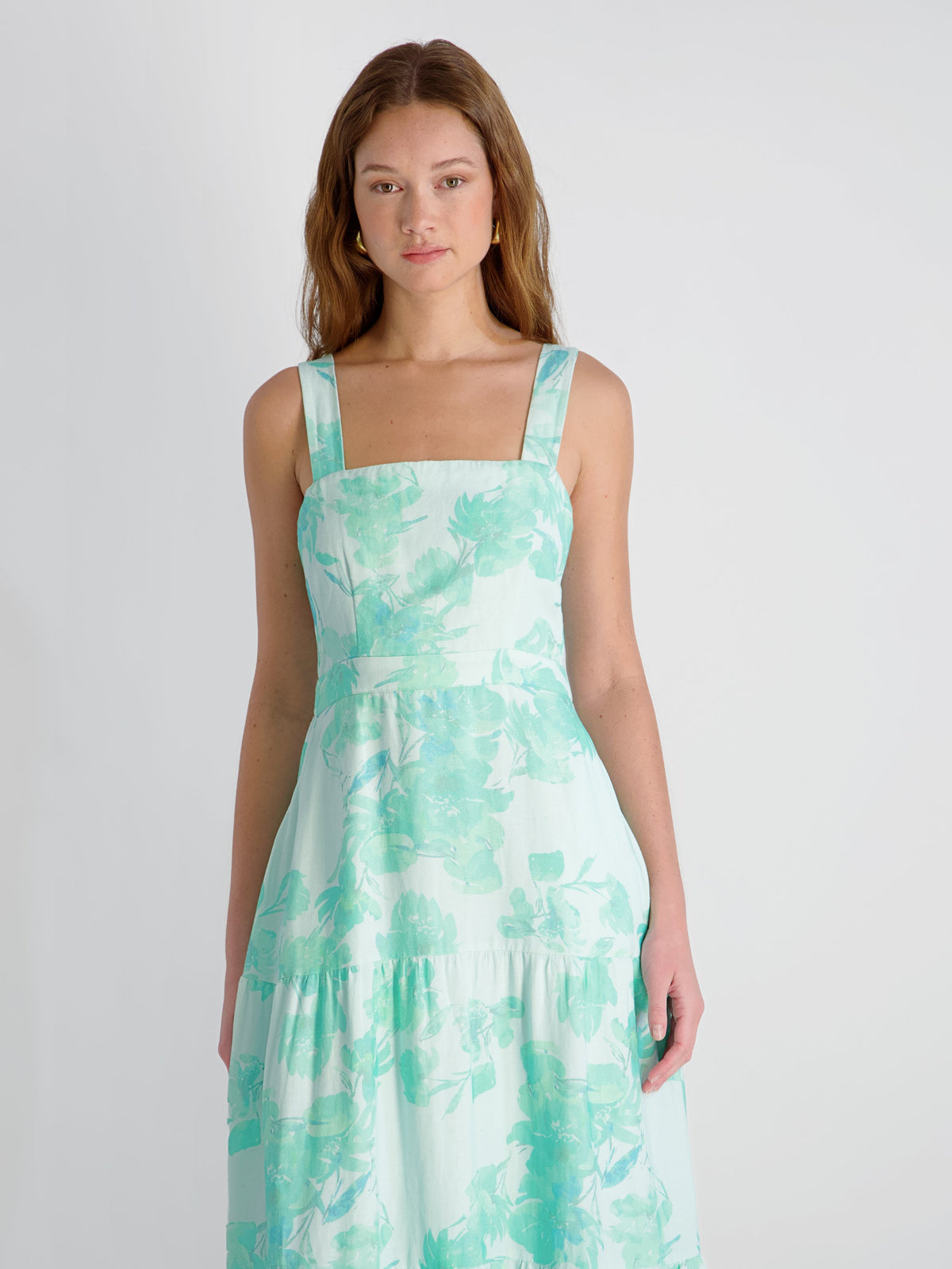 French Connection Women's Cooper Linen Sophie Fleur Square Neck Maxi Dress