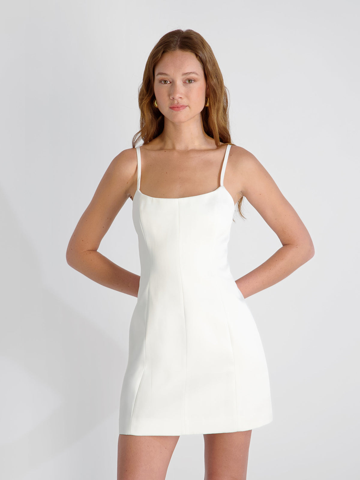 white summer cocktail dress York Satin Mini Dress in Summer White