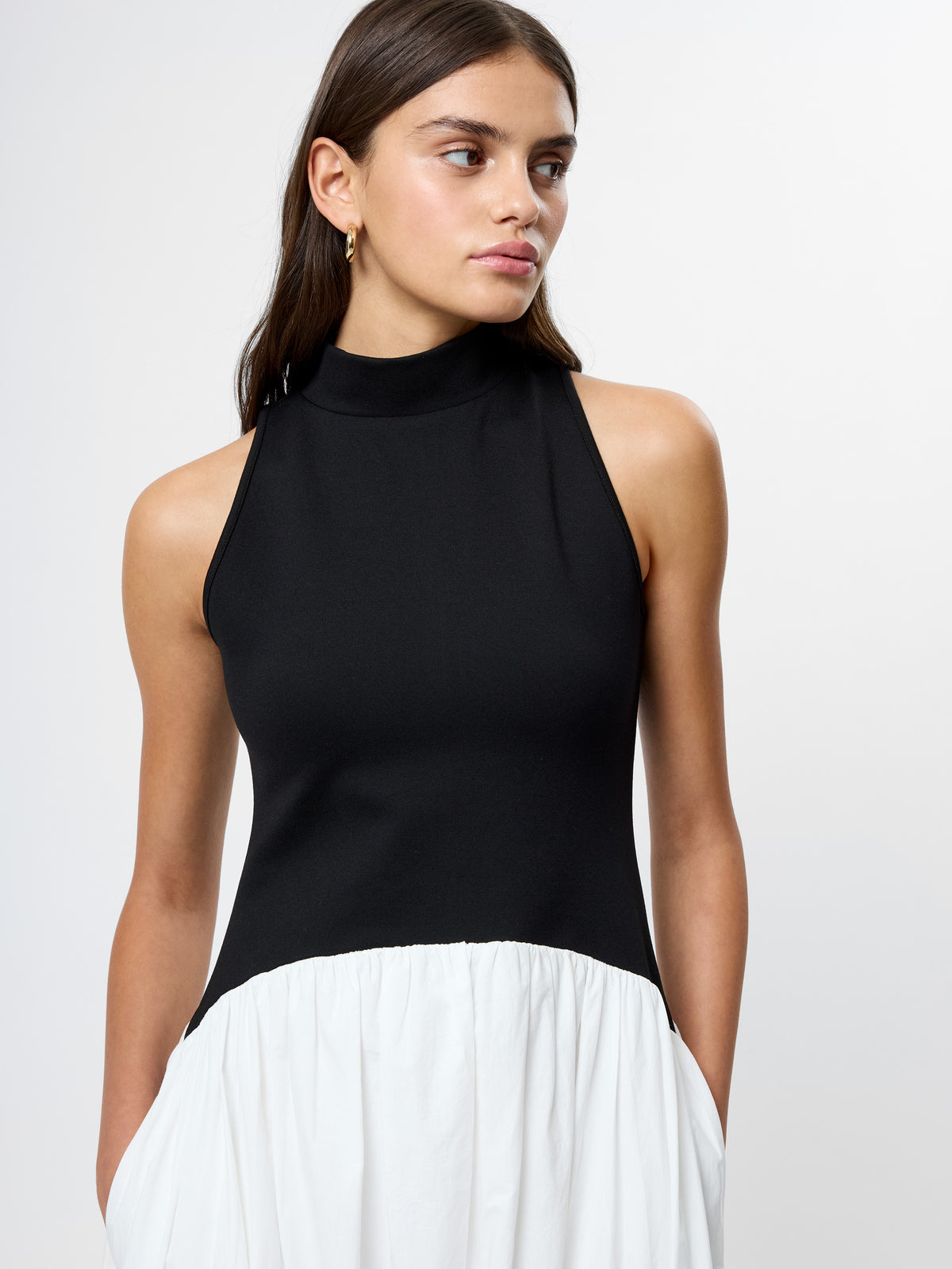 french connection long dress French Connection Women's Bubble Sleeve Poplin Maxi Dress Black XL