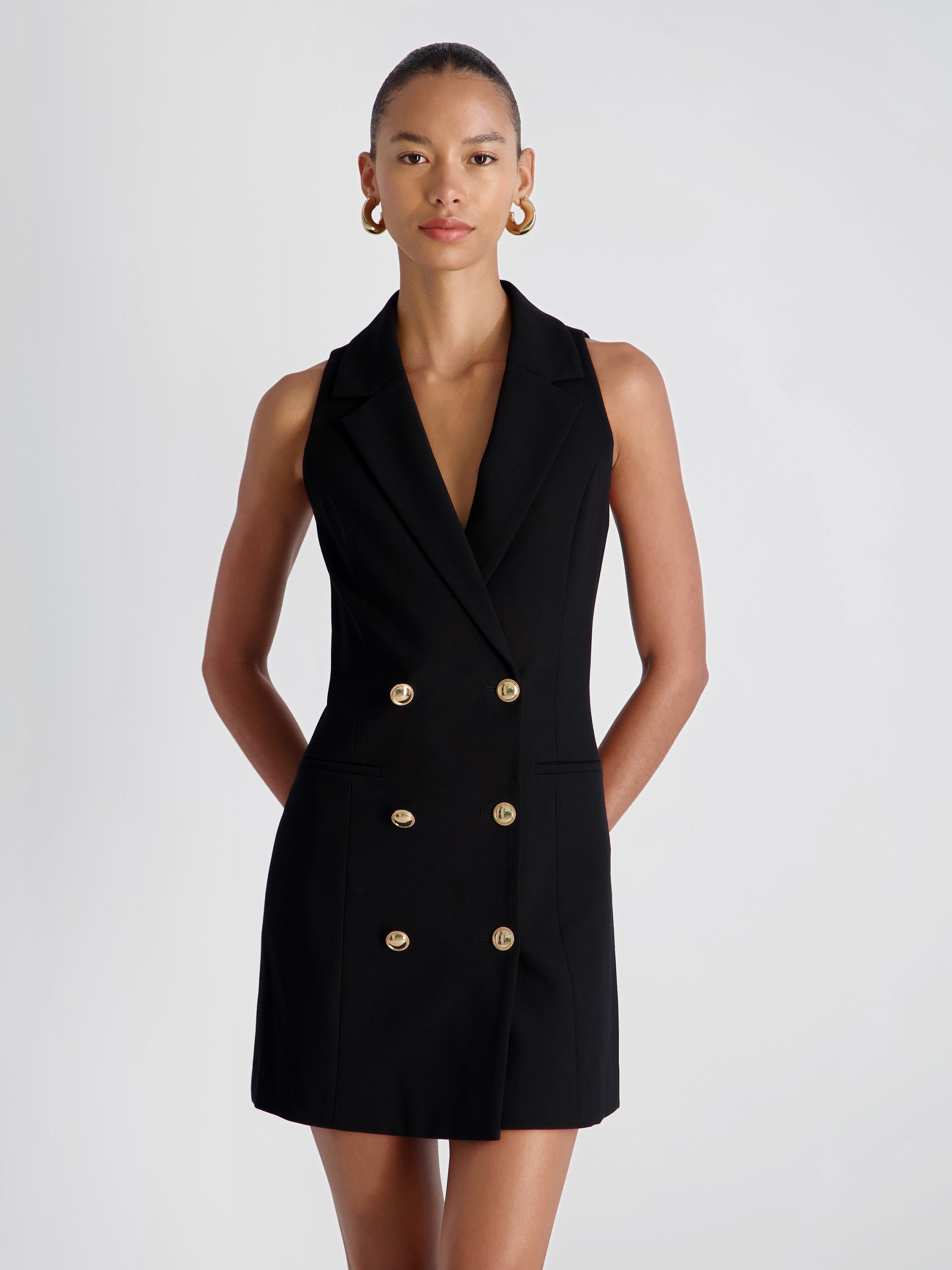 WHISPER DOUBLE BREASTED HALTER MINI DRESS View 1 | Black Dresses WHISPER DOUBLE BREASTED HALTER MINI DRESS View 1 | Black Dresses