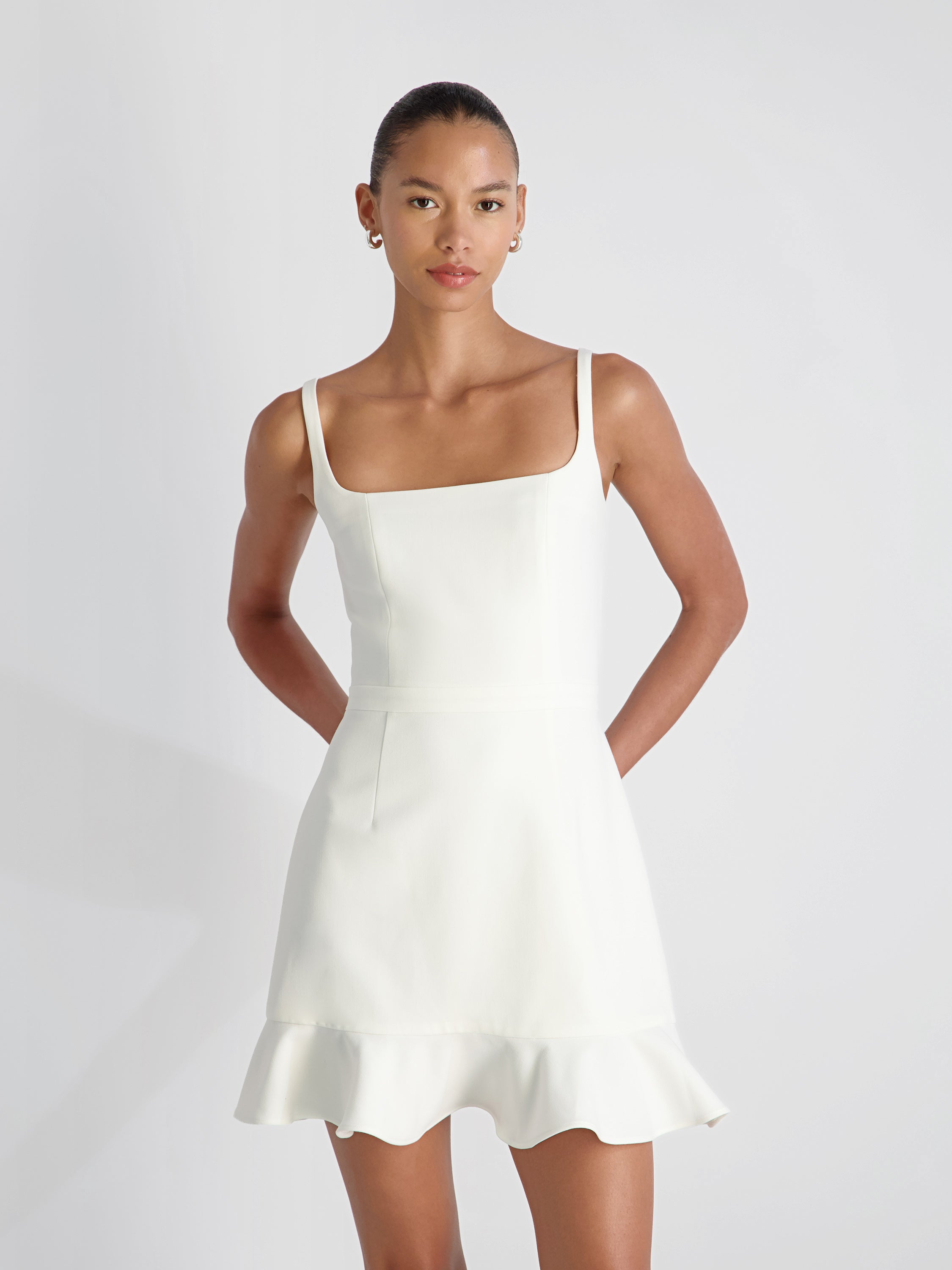 WHISPER SQUARE NECK FRILL HEM MINI DRESS View 1 | White Dresses WHISPER SQUARE NECK FRILL HEM MINI DRESS View 1 | White Dresses