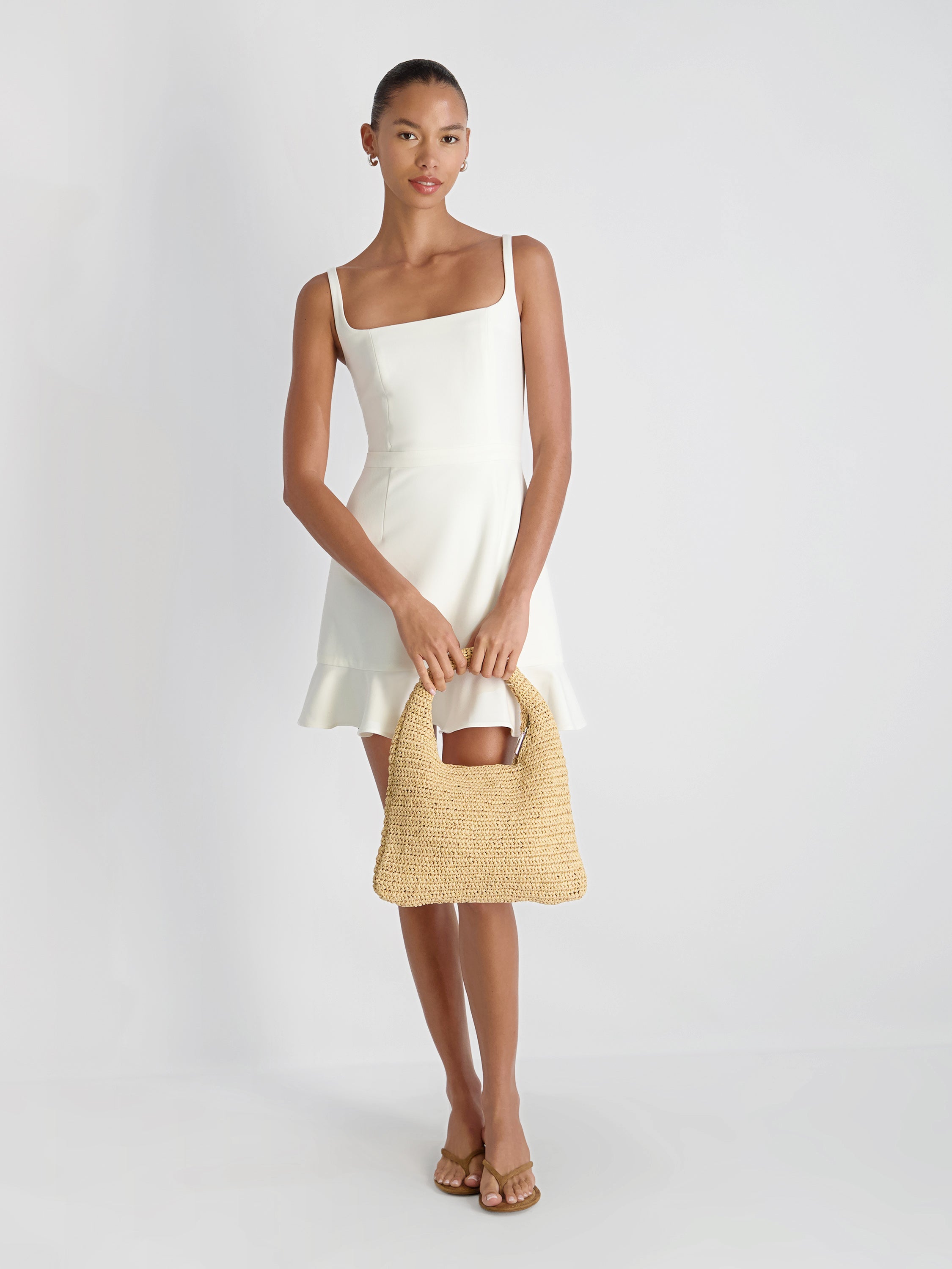 Whisper Square Neck Frill Hem Mini Dress | French Connection US