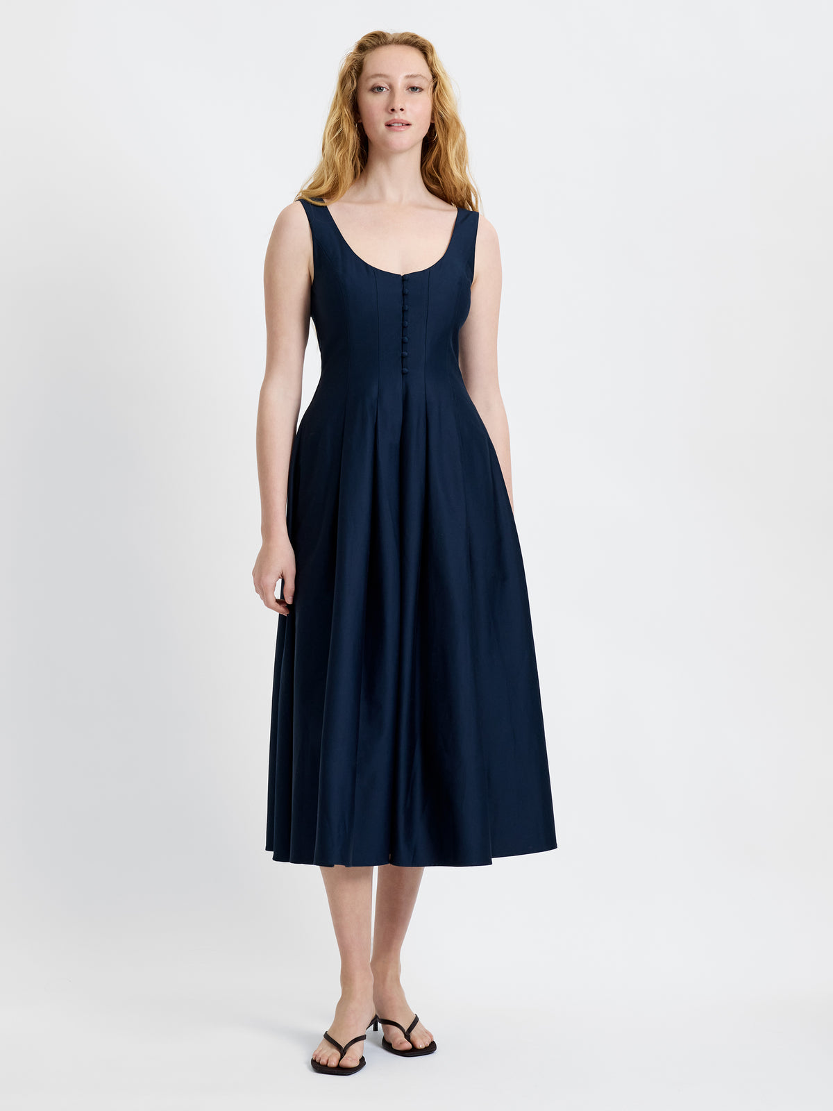 French Connection Women's Sateen Midi Dress - Blue - Size 6 - Marine