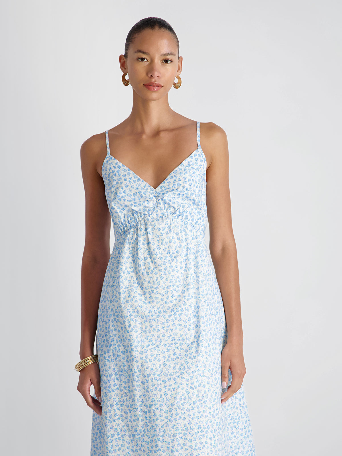 French Connection Women's Floral Print Midi Dress - Stacey Fleur White/Poolside Blue