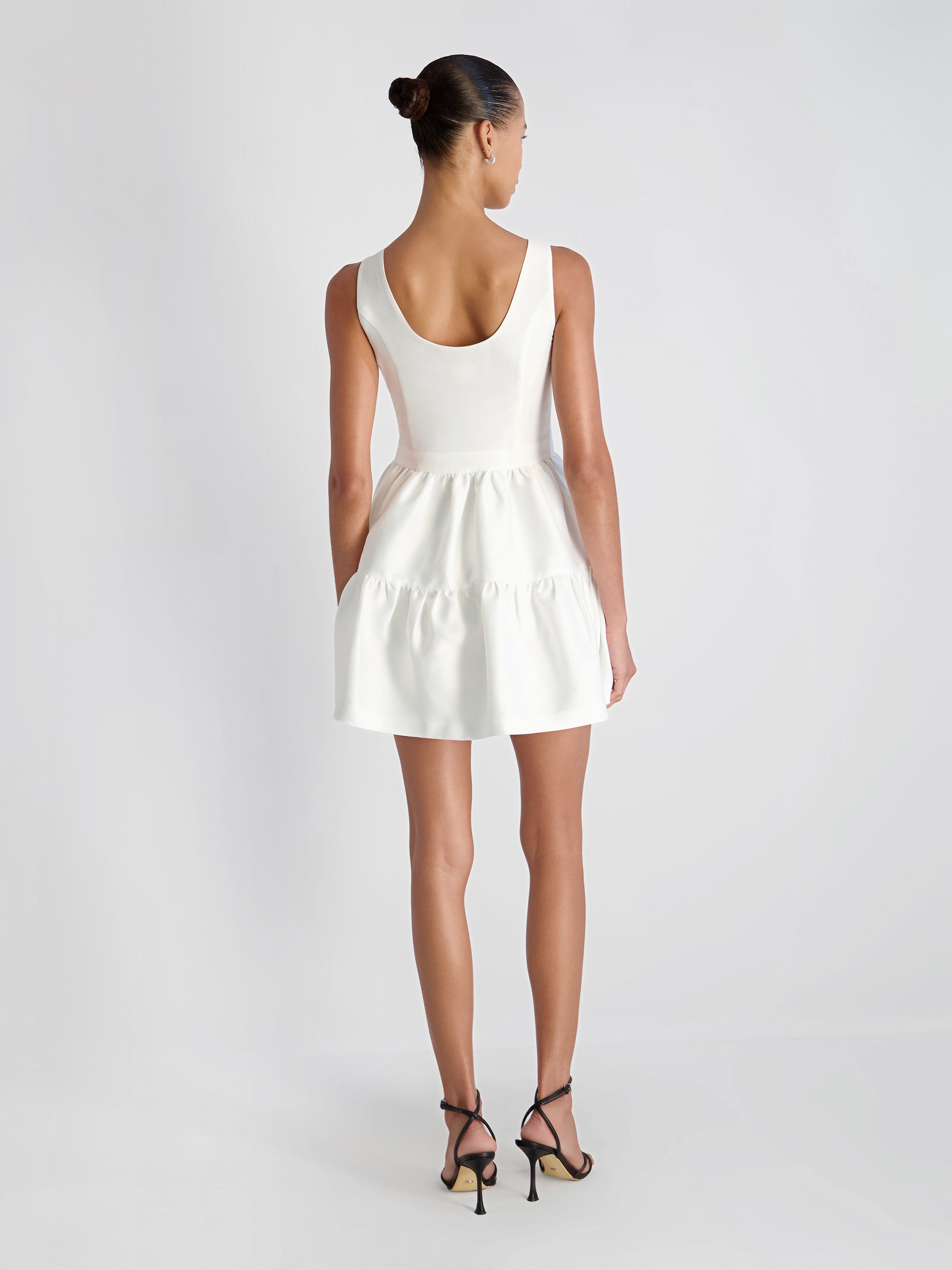 STRUCTURED TAFFETA TIERED FLARE MINI DRESS VIEW 3 | White Dresses STRUCTURED TAFFETA TIERED FLARE MINI DRESS VIEW 3 | White Dresses