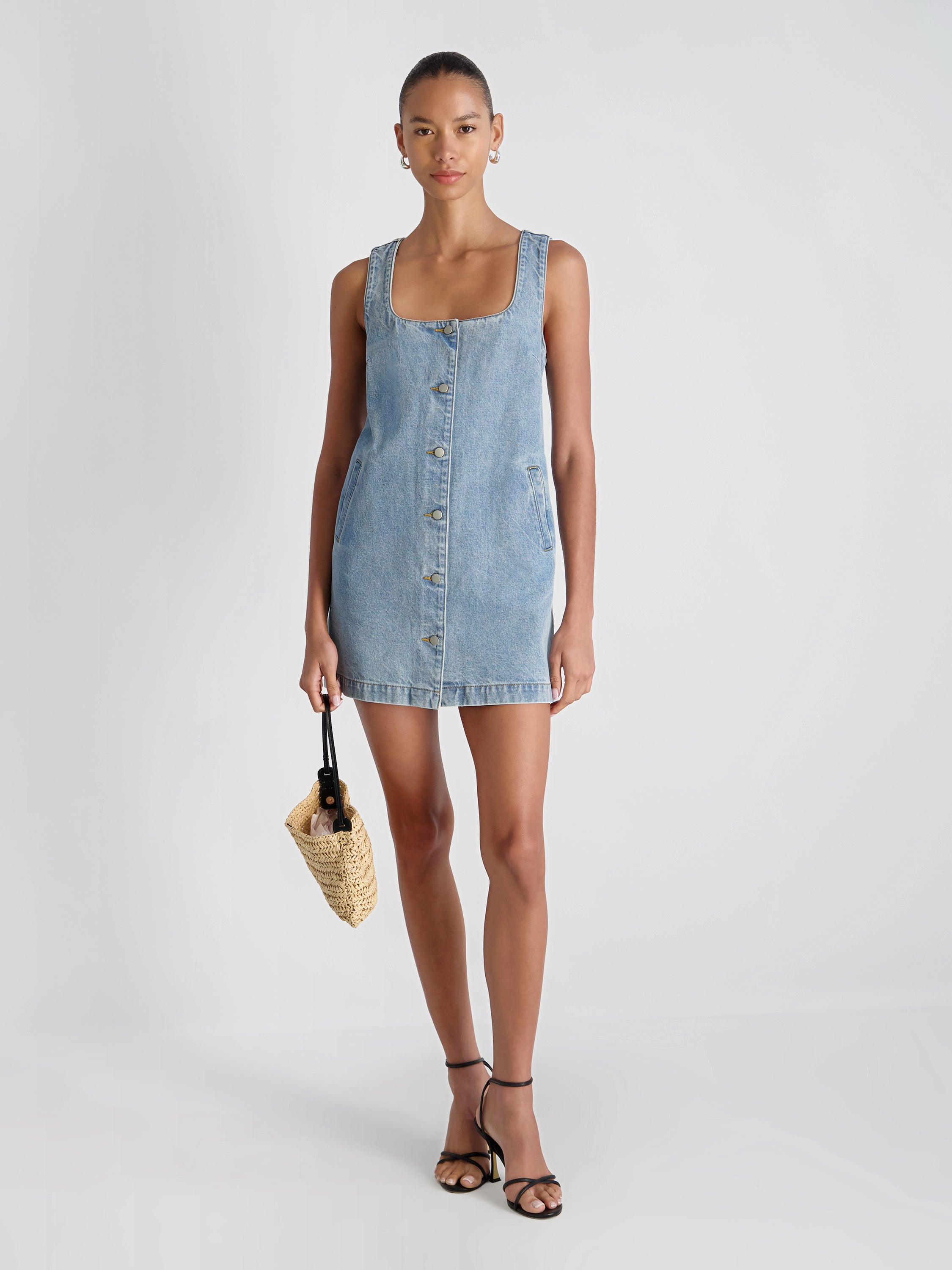 90S DENIM BUTTON-FRONT SLEEVELESS MINI DRESS View 1 | Dresses 90S DENIM BUTTON-FRONT SLEEVELESS MINI DRESS View 1 | Dresses