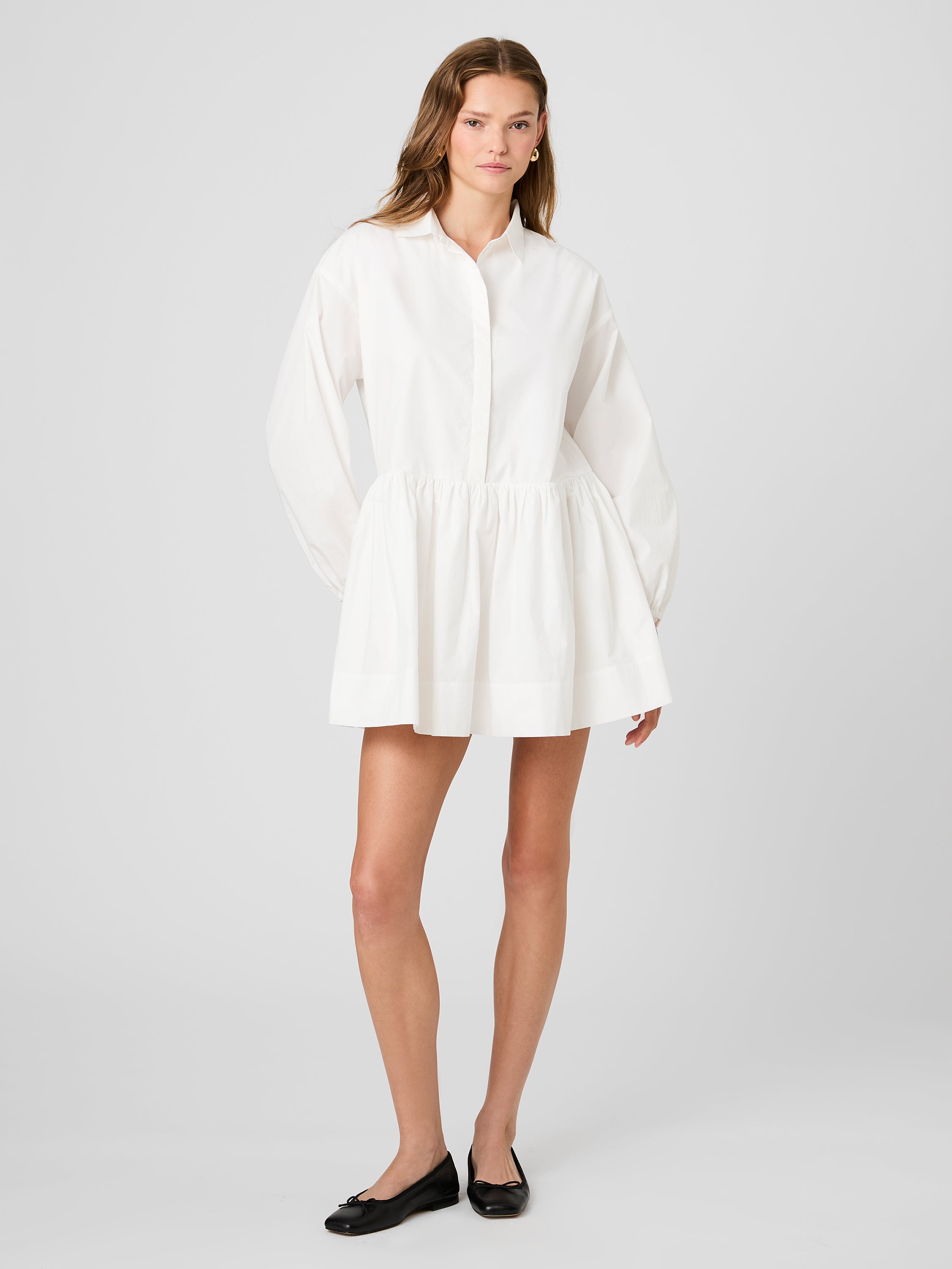 CAMBRIA COTTON FLARE MINI LONG SLEEVE DRESS View 2 | White Dresses CAMBRIA COTTON FLARE MINI LONG SLEEVE DRESS View 2 | White Dresses