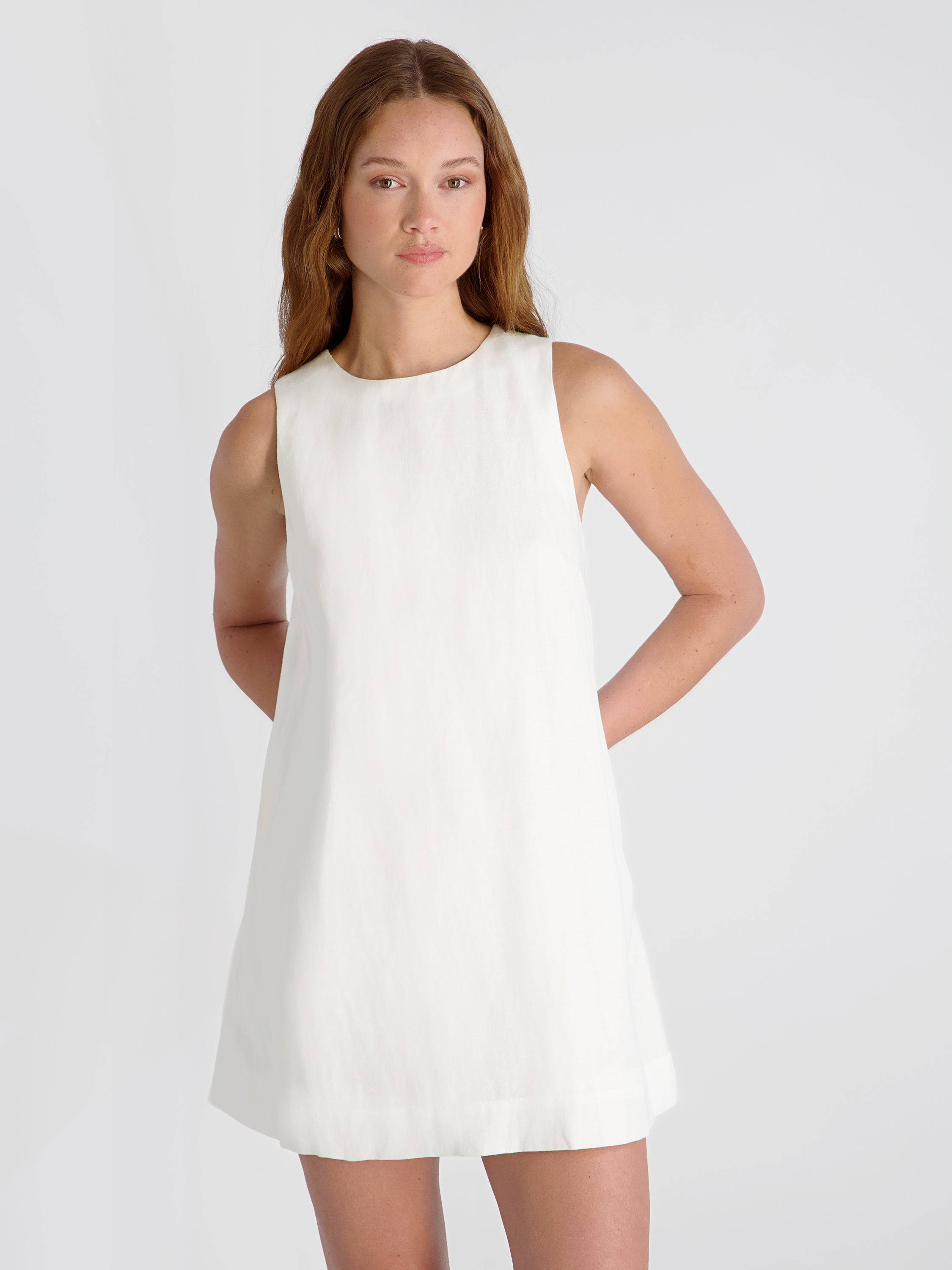 COOPER LINEN SLEEVELESS MINI DRESS View 2 | White Dresses COOPER LINEN SLEEVELESS MINI DRESS View 2 | White Dresses