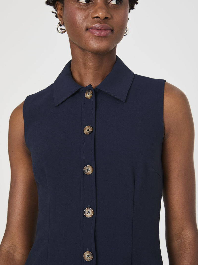 Azra Twill Sleeveless Button Down Dress