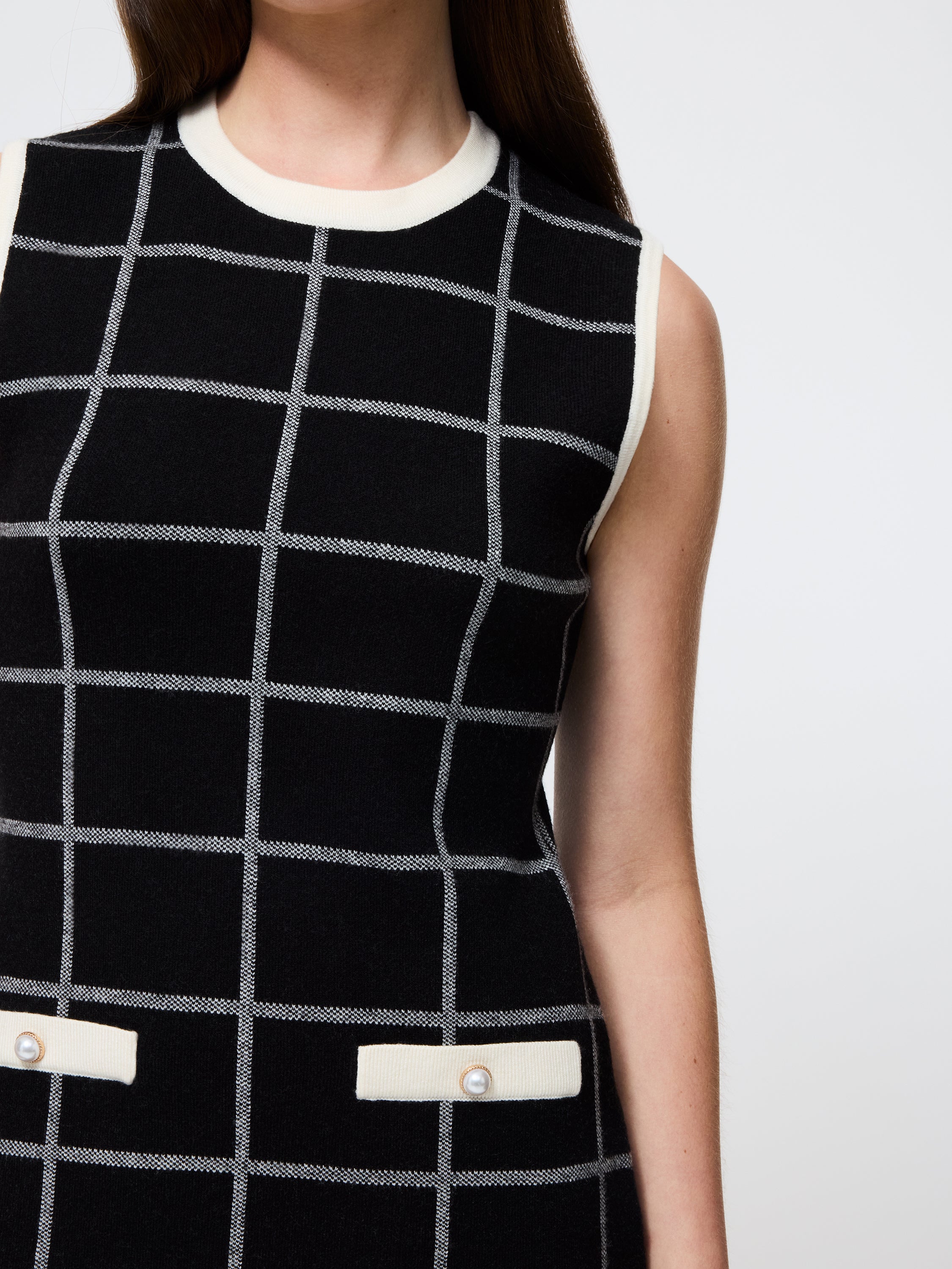 Check Sleeveless Crew Dress
