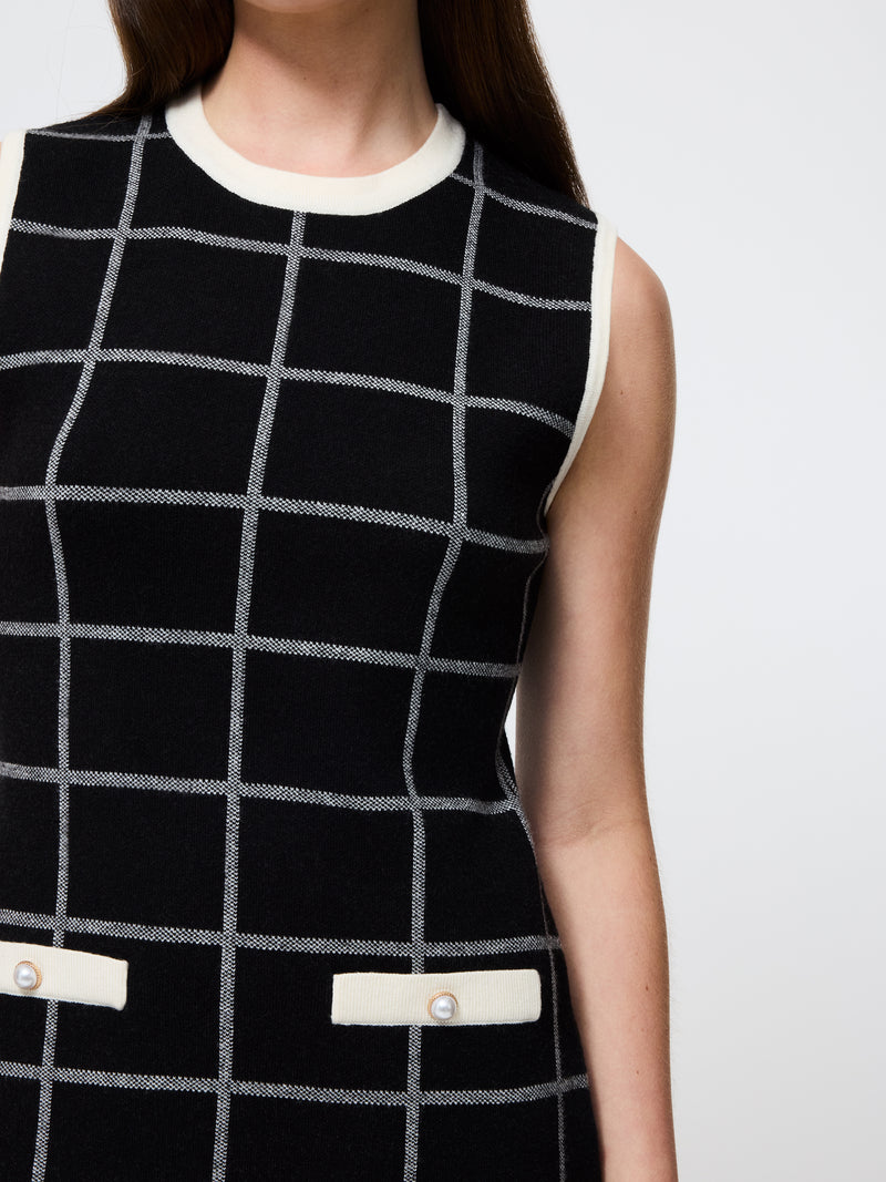 Check Sleeveless Crew Dress