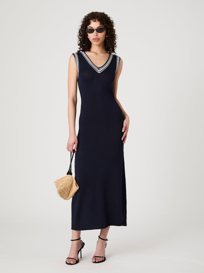 Sage Knit V-Neck Midi Dress