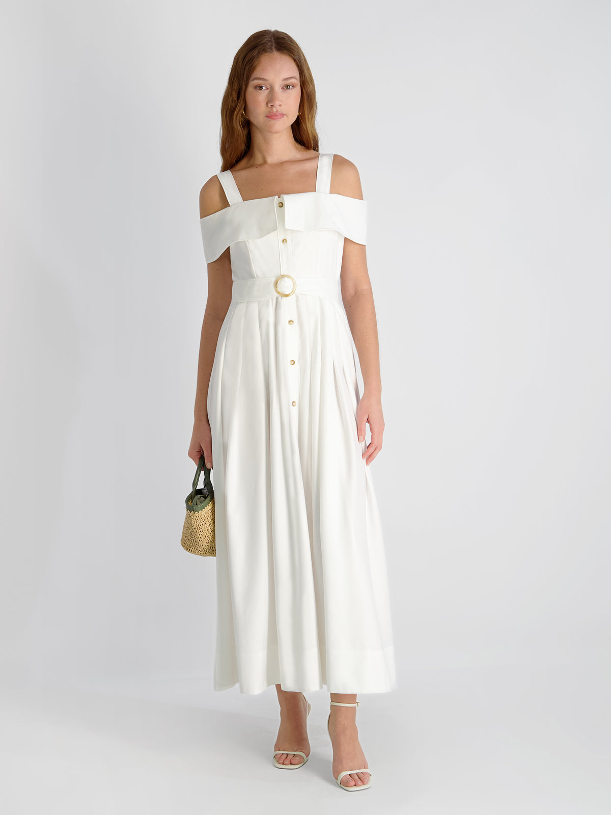 French Connection Women's Off-The-Shoulder Midi Shirtdress - Summer White