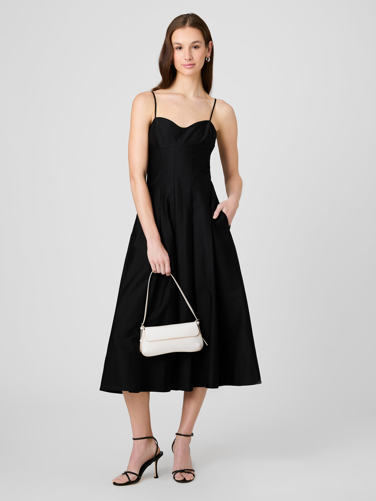 Cotton Sateen Pleated Midi Dress | French Connection US Cotton Sateen Pleated Midi Dress | French Connection US