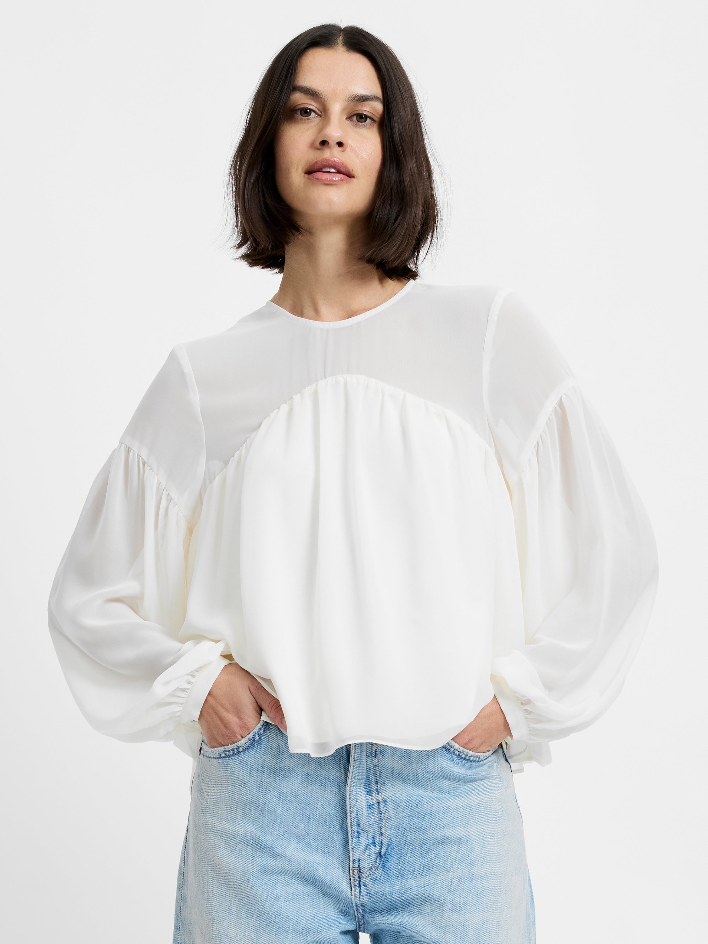 MARINA SILKY CURVED YOKE BLOUSE View 1 | New Arrivals MARINA SILKY CURVED YOKE BLOUSE View 1 | New Arrivals
