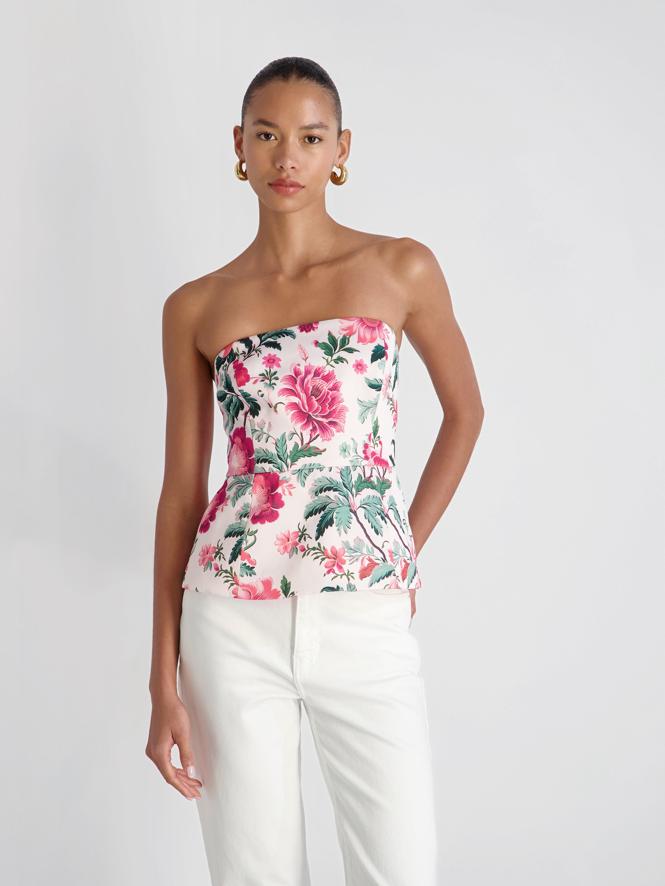 YORK SATIN CHRISTA FLEUR STRAPLESS TOP View 1 | Women's Shop All YORK SATIN CHRISTA FLEUR STRAPLESS TOP View 1 | Women's Shop All