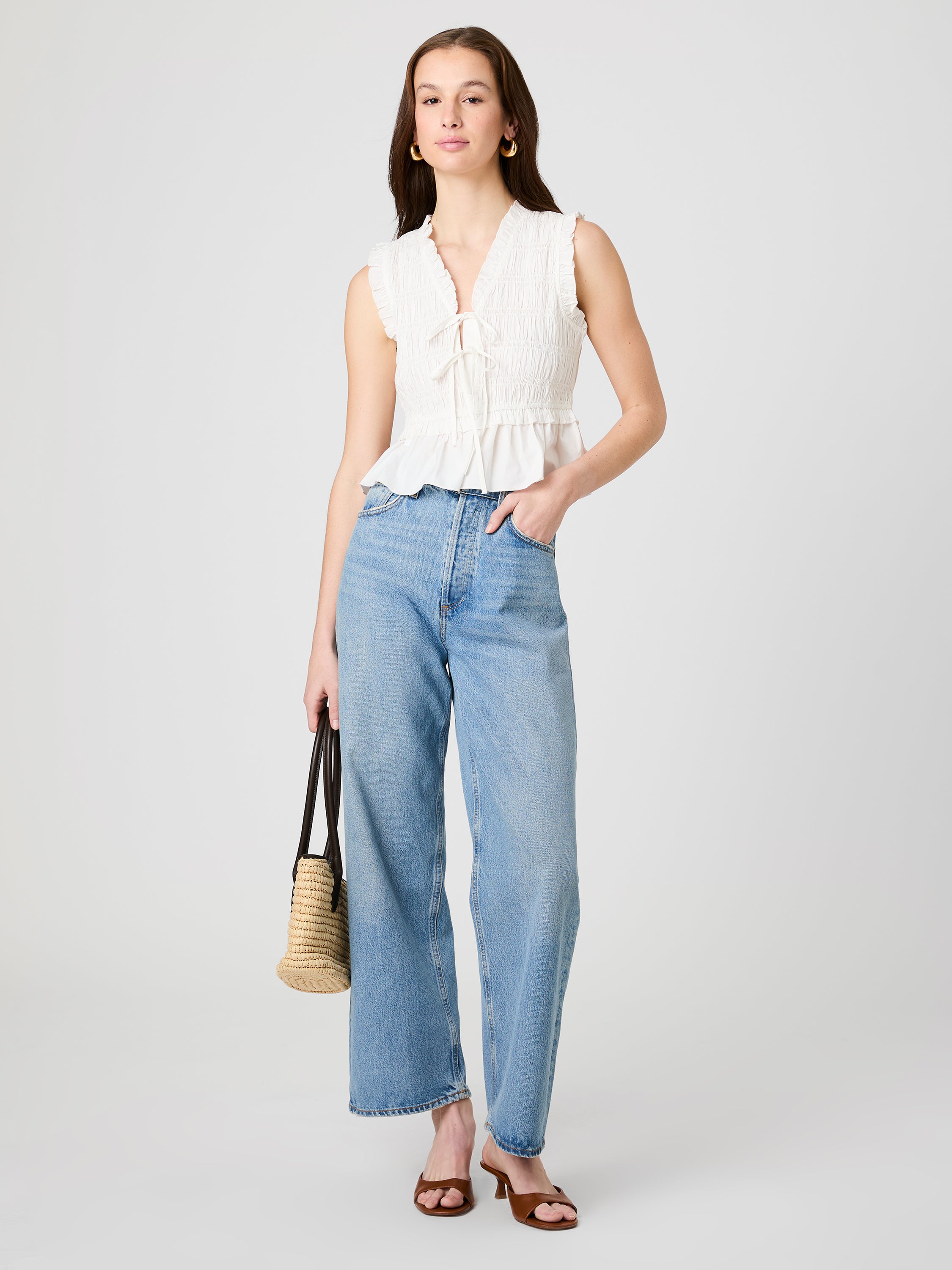 RHODES POPLIN SMOCKED FLUTTER SLEEVE TOP View 1 | Shirts & Tops RHODES POPLIN SMOCKED FLUTTER SLEEVE TOP View 1 | Shirts & Tops