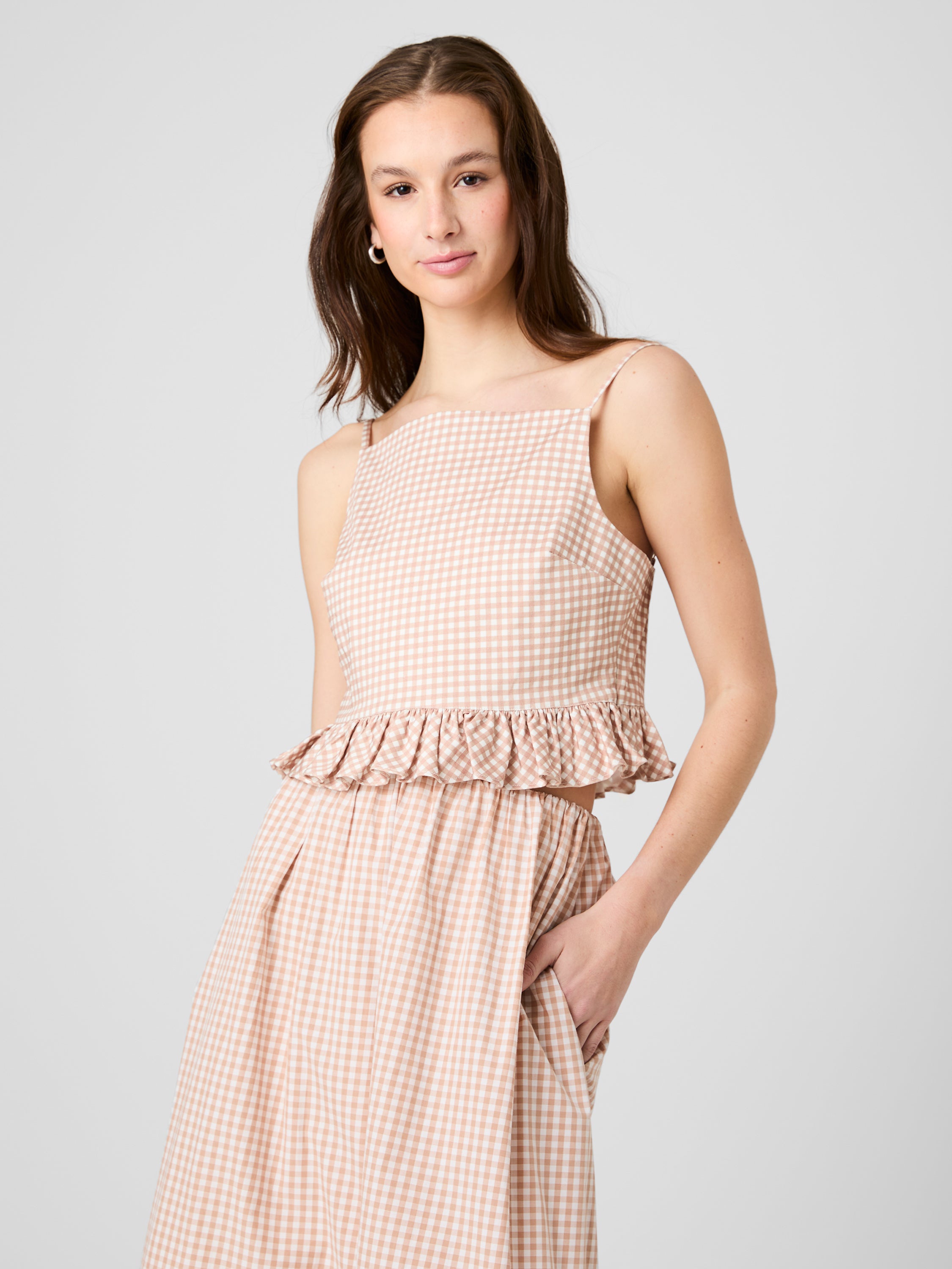 LILAH STRETCH COTTON GINGHAM RUFFLE PEPLUM TOP View 1 | Shirts & Tops LILAH STRETCH COTTON GINGHAM RUFFLE PEPLUM TOP View 1 | Shirts & Tops