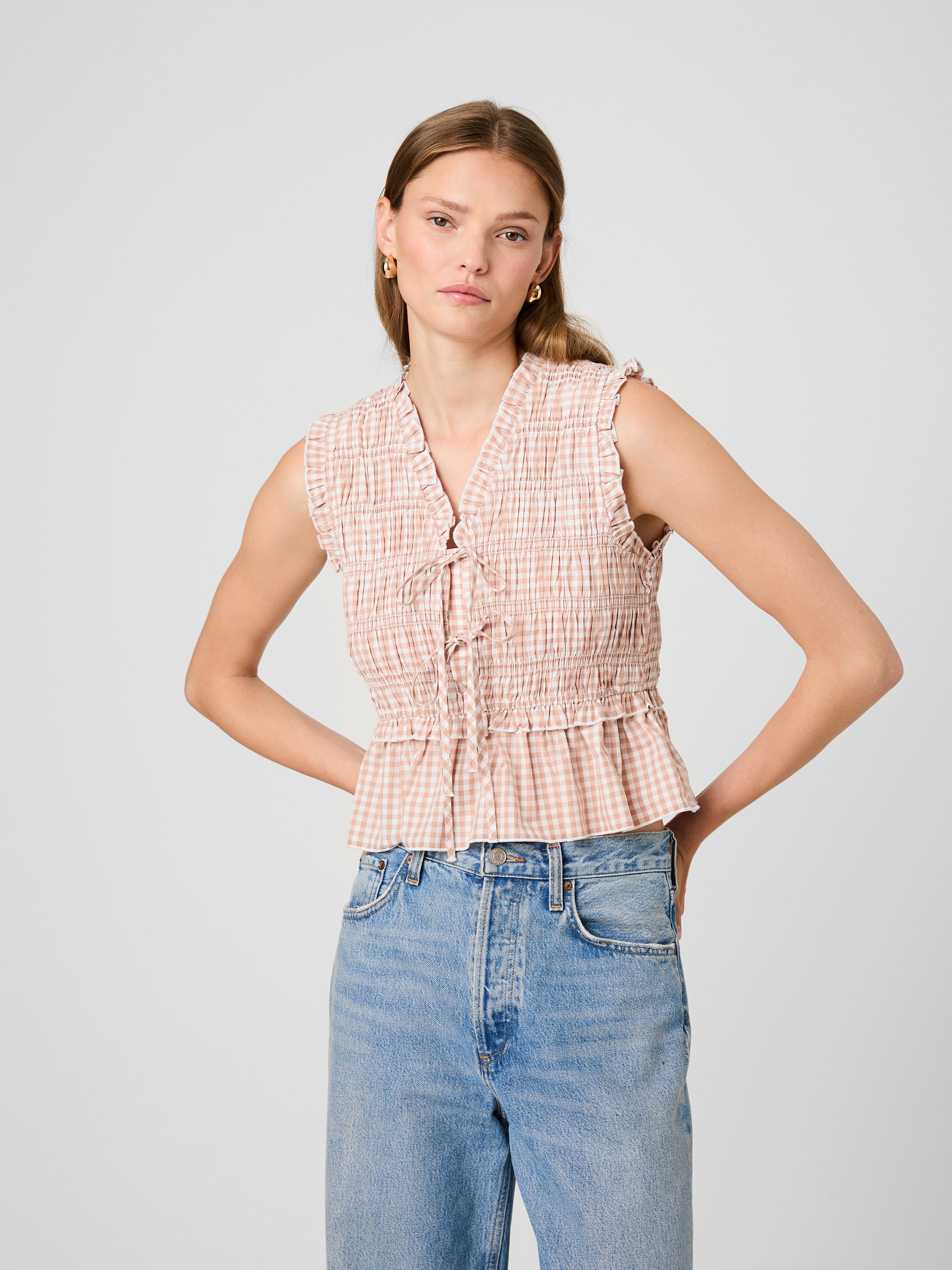 RHODES POPLIN GINGHAM FLUTTER SLEEVE TOP View 2 | Women's Shop All RHODES POPLIN GINGHAM FLUTTER SLEEVE TOP View 2 | Women's Shop All
