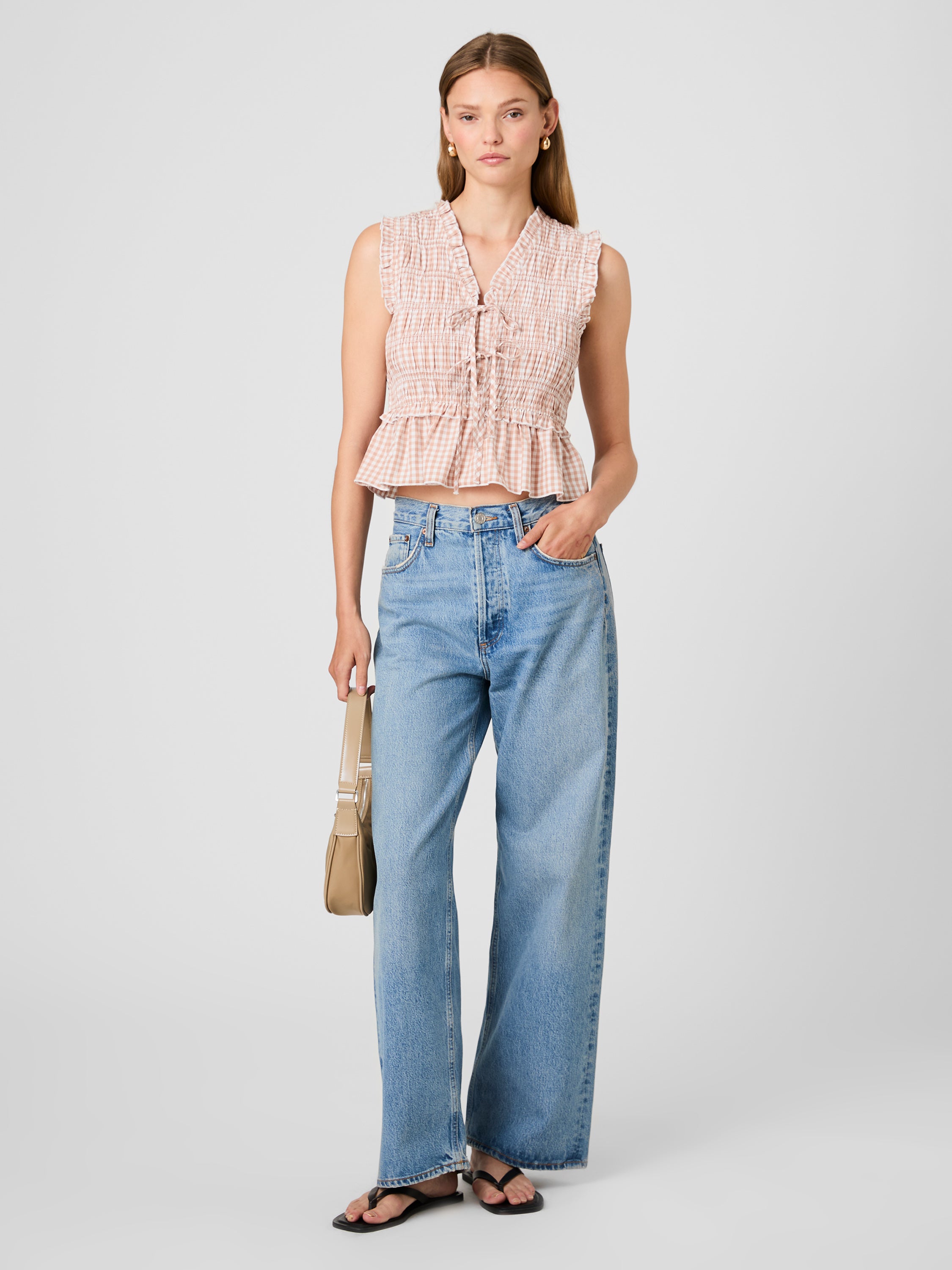 RHODES POPLIN GINGHAM FLUTTER SLEEVE TOP View 1 | Women's Shop All RHODES POPLIN GINGHAM FLUTTER SLEEVE TOP View 1 | Women's Shop All