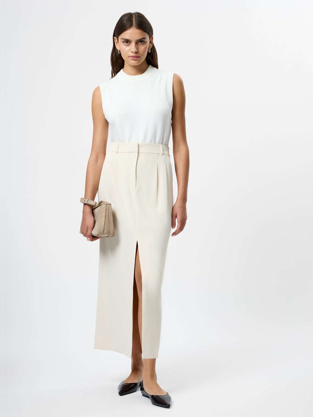 harry suiting a-line dress Harry Suiting Slit Midi Skirt in Cream