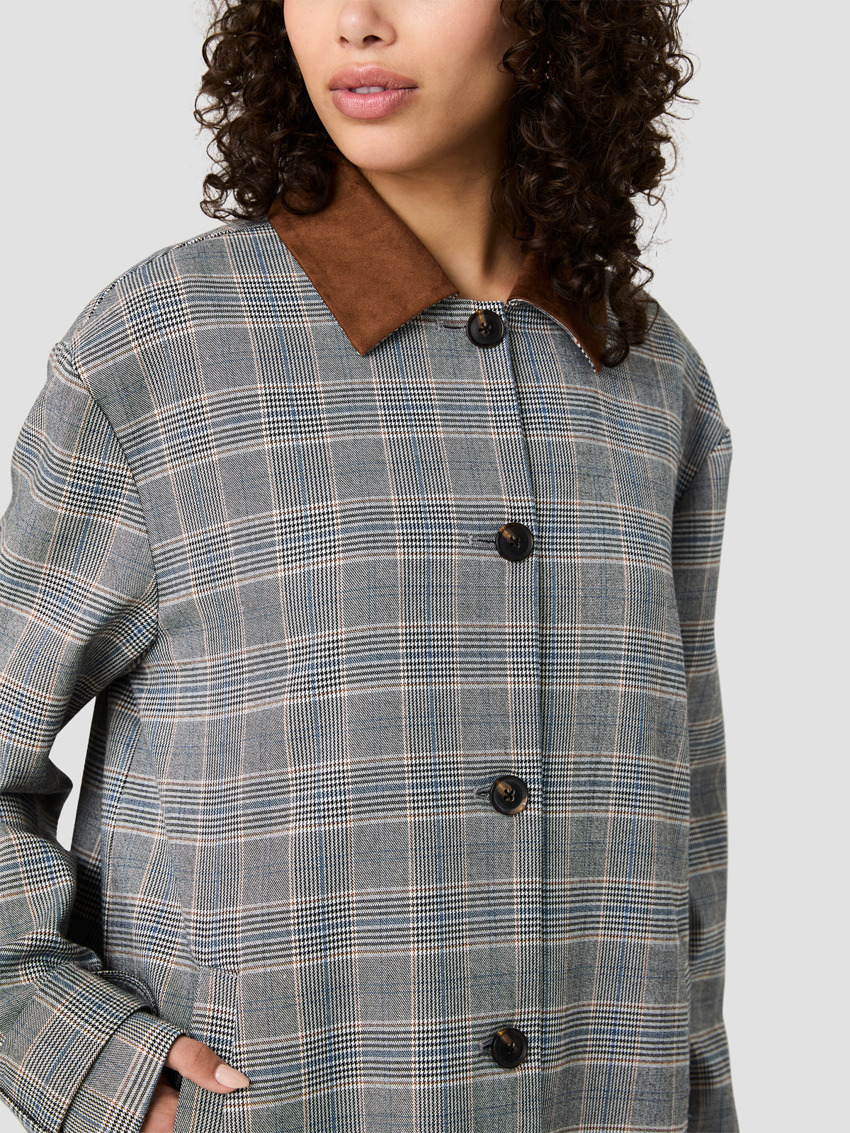 MATTEO PLAID SUEDE COLLAR COAT VIEW 3 | The Essentials Edit MATTEO PLAID SUEDE COLLAR COAT VIEW 3 | The Essentials Edit