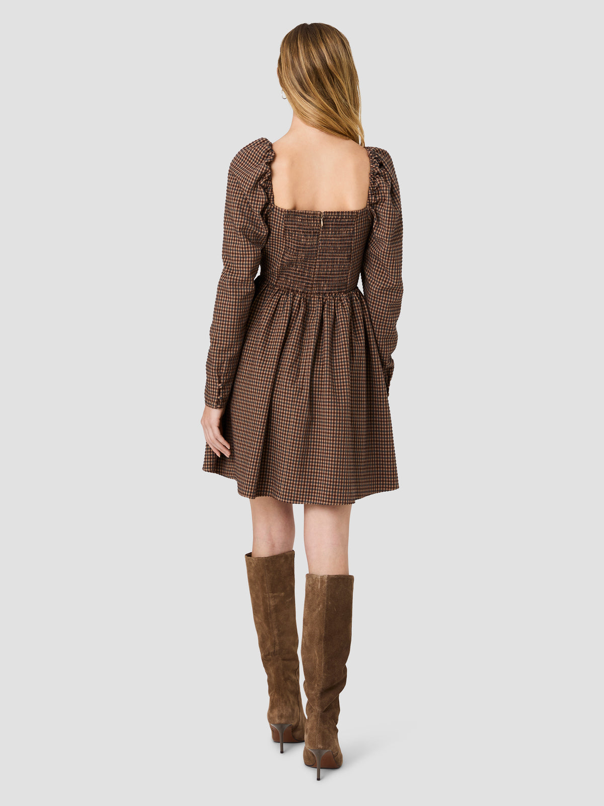 DIANA TEXTURED GINGHAM PUFF LONG SLEEVE MINI DRESS VIEW 4 DIANA TEXTURED GINGHAM PUFF LONG SLEEVE MINI DRESS VIEW 4