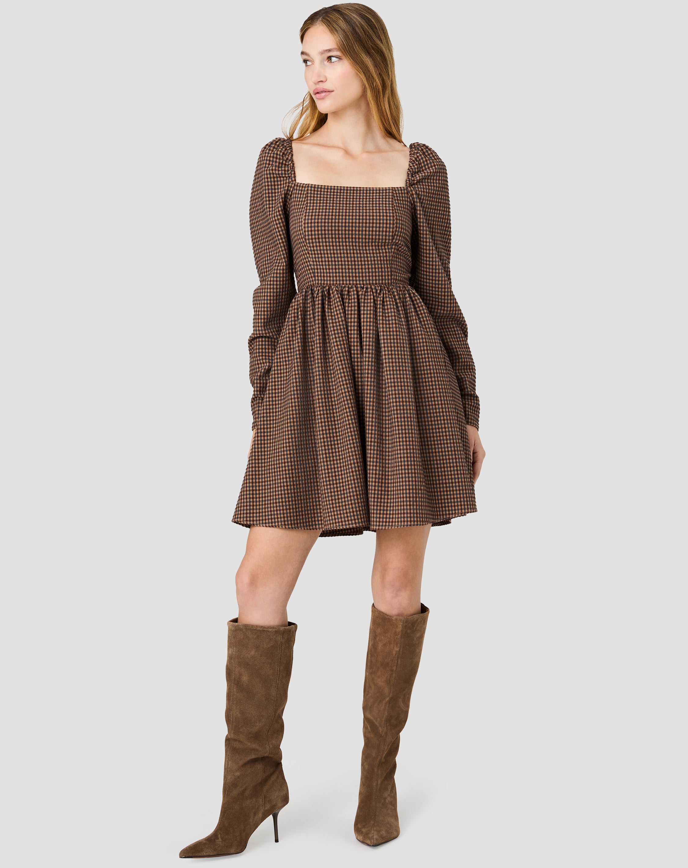 DIANA TEXTURED GINGHAM PUFF LONG SLEEVE MINI DRESS VIEW 6 DIANA TEXTURED GINGHAM PUFF LONG SLEEVE MINI DRESS VIEW 6