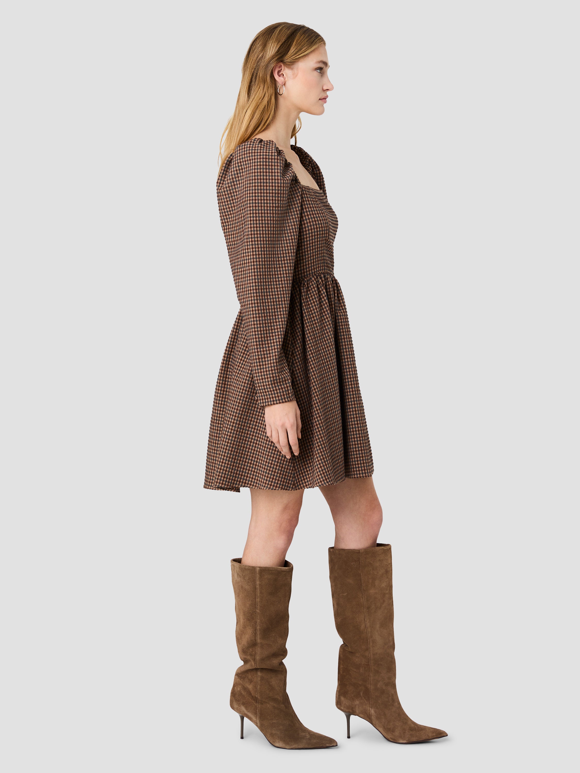 DIANA TEXTURED GINGHAM PUFF LONG SLEEVE MINI DRESS VIEW 5 DIANA TEXTURED GINGHAM PUFF LONG SLEEVE MINI DRESS VIEW 5