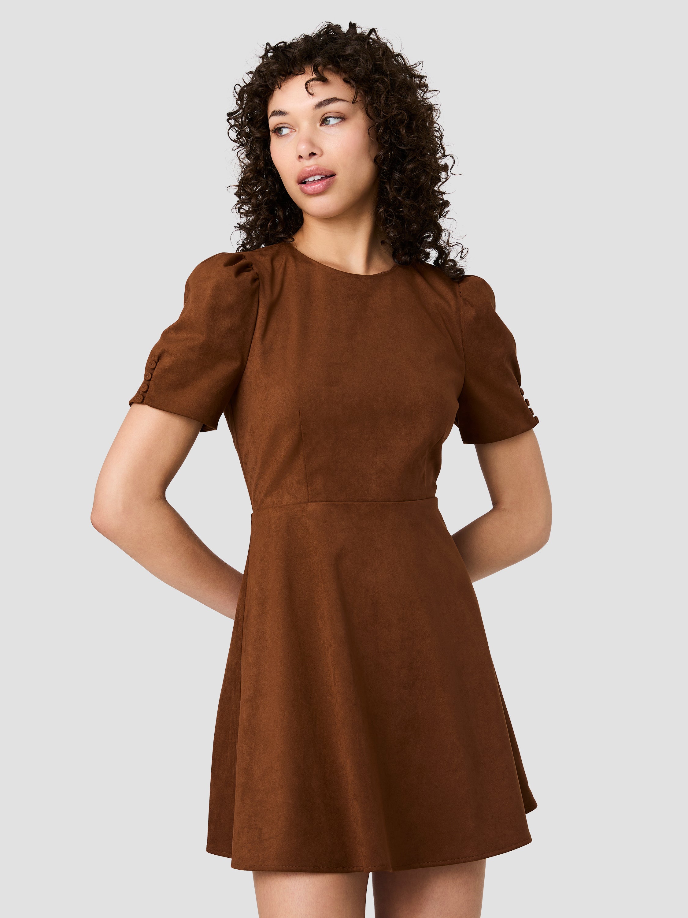 SONJA SUEDE FLARE SHORT SLEEVE MINI DRESS View 2 | Women's Shop All SONJA SUEDE FLARE SHORT SLEEVE MINI DRESS View 2 | Women's Shop All