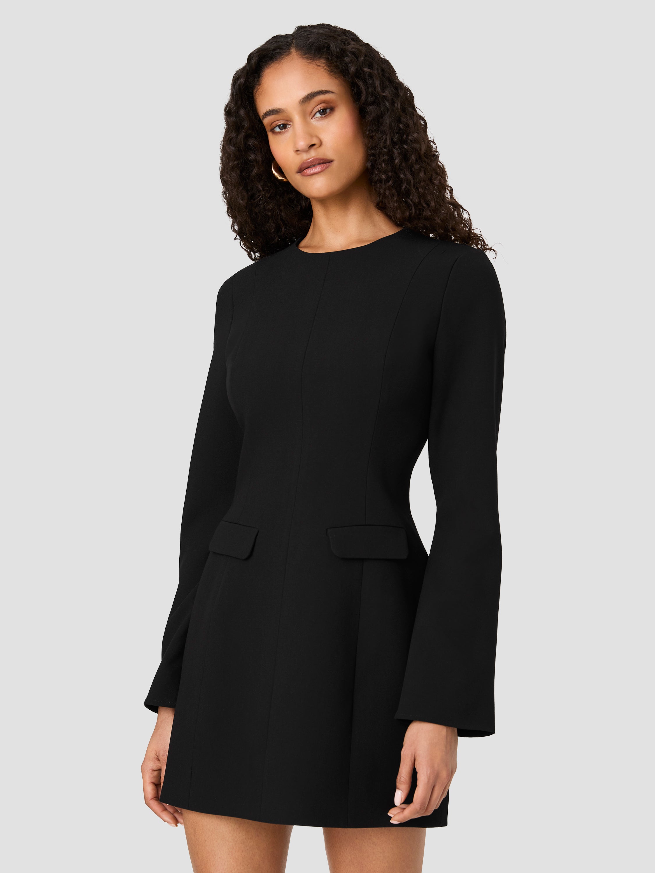 AZRA TWILL 2 POCKET LONG SLEEVE MINI DRESS View 2 | Black Dresses AZRA TWILL 2 POCKET LONG SLEEVE MINI DRESS View 2 | Black Dresses