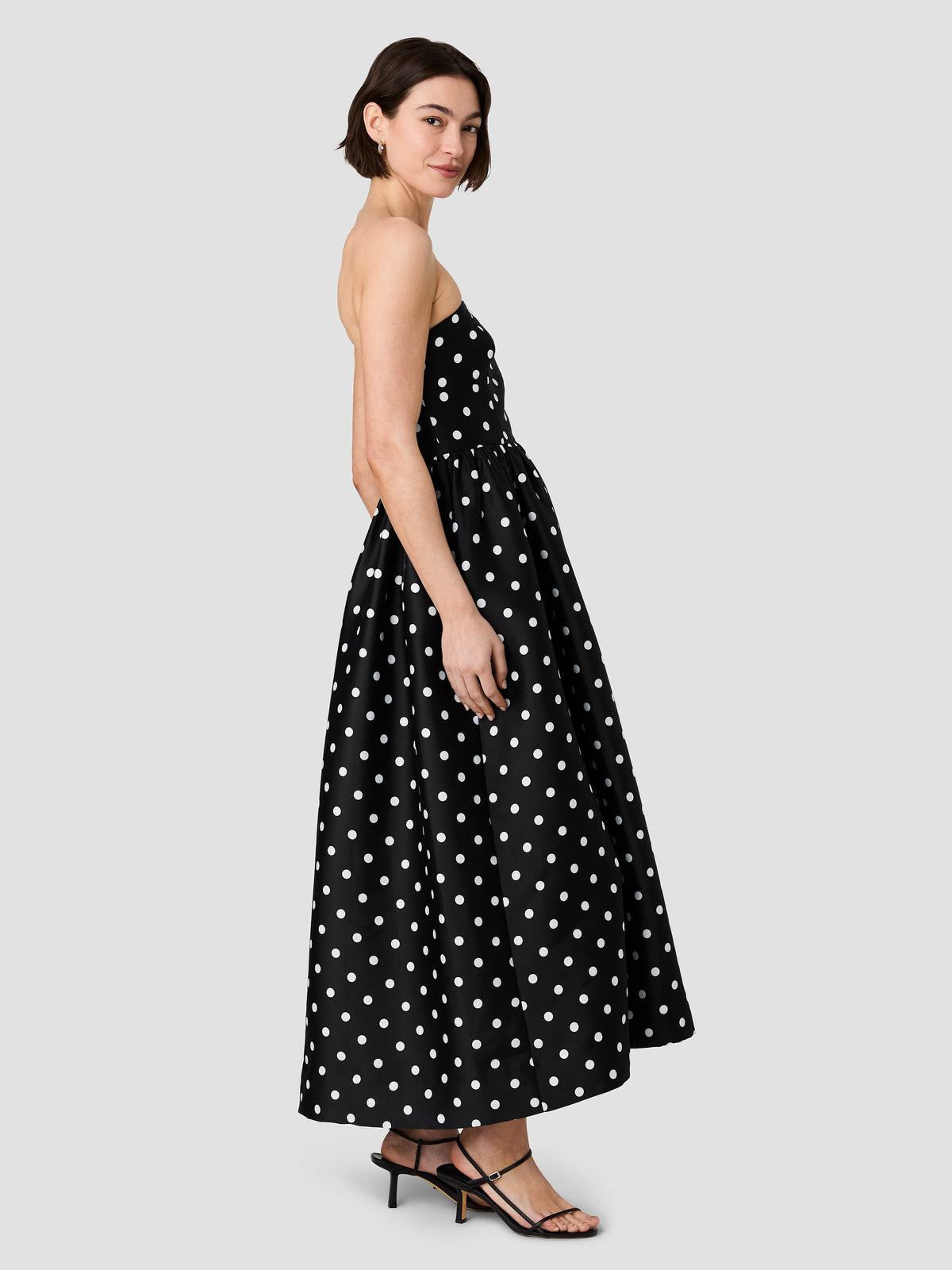 STRUCTURED TAFFETA POLKA DOT STRAPLESS MIDI DRESS VIEW 4 | Best Sellers STRUCTURED TAFFETA POLKA DOT STRAPLESS MIDI DRESS VIEW 4 | Best Sellers