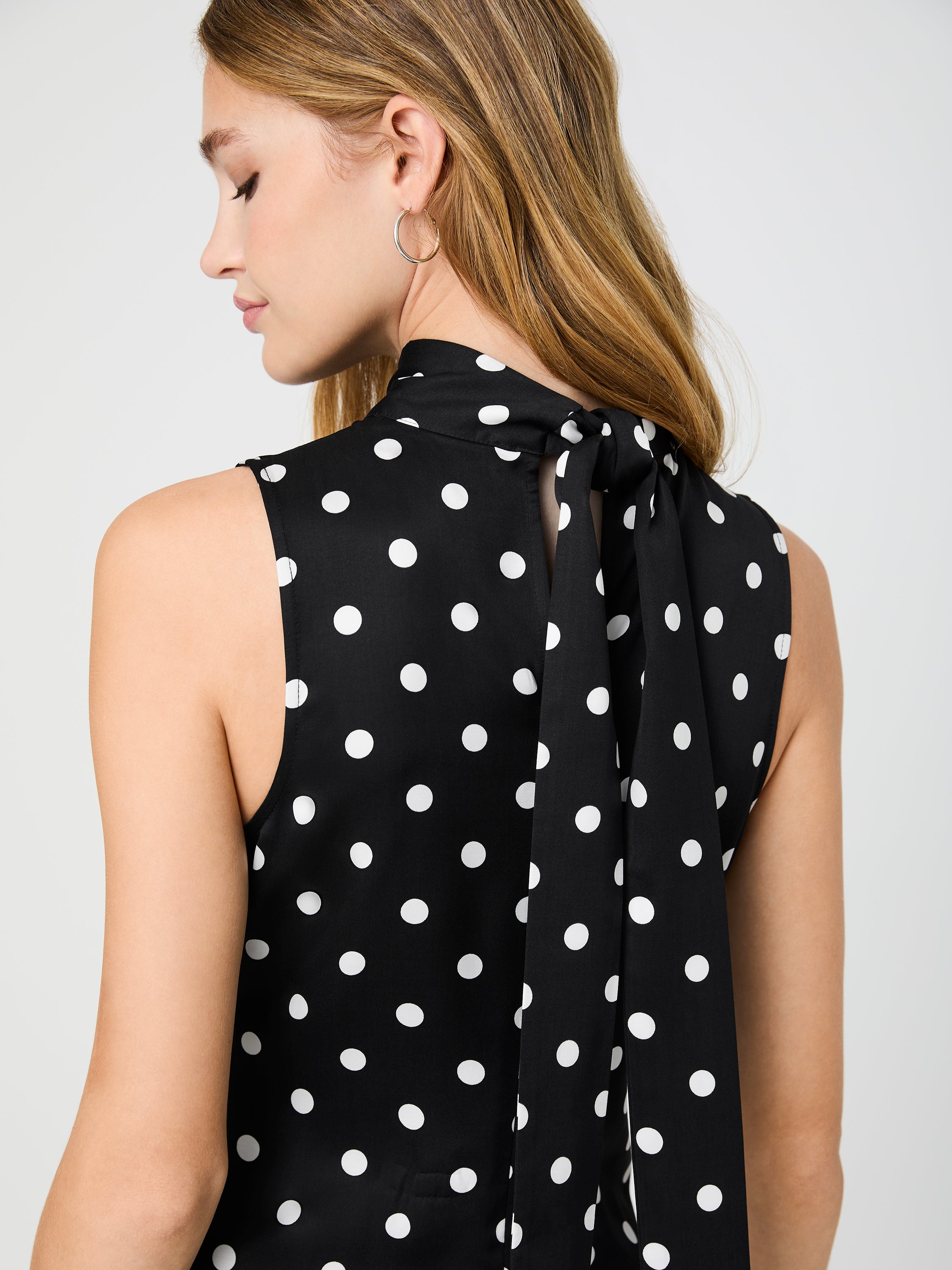 Ennis Satin Bow Neck Polka Dot Midi Dress | French Connection US