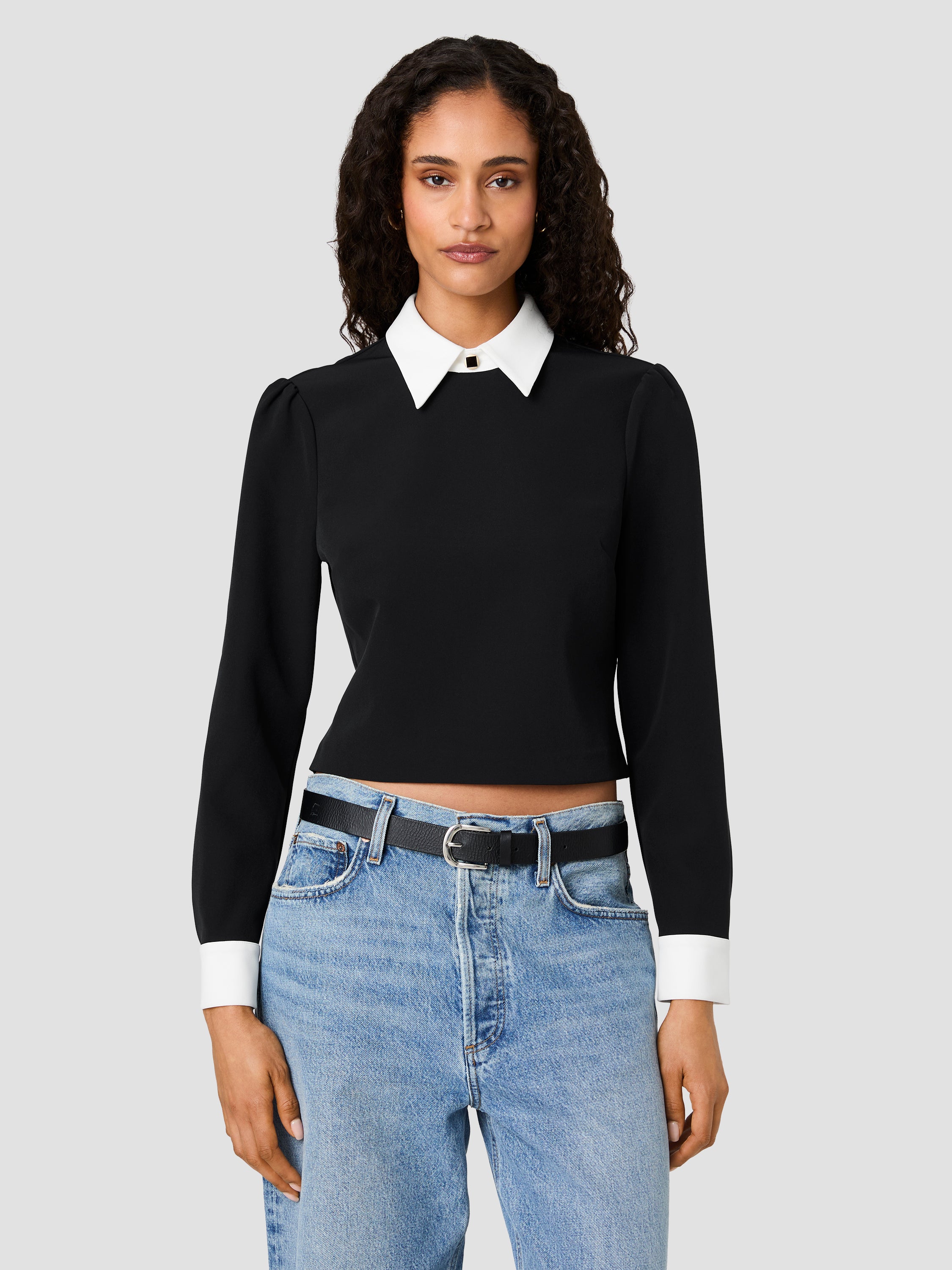 ECHO CREPE COLLARED LONG SLEEVE TOP View 2 | Products ECHO CREPE COLLARED LONG SLEEVE TOP View 2 | Products