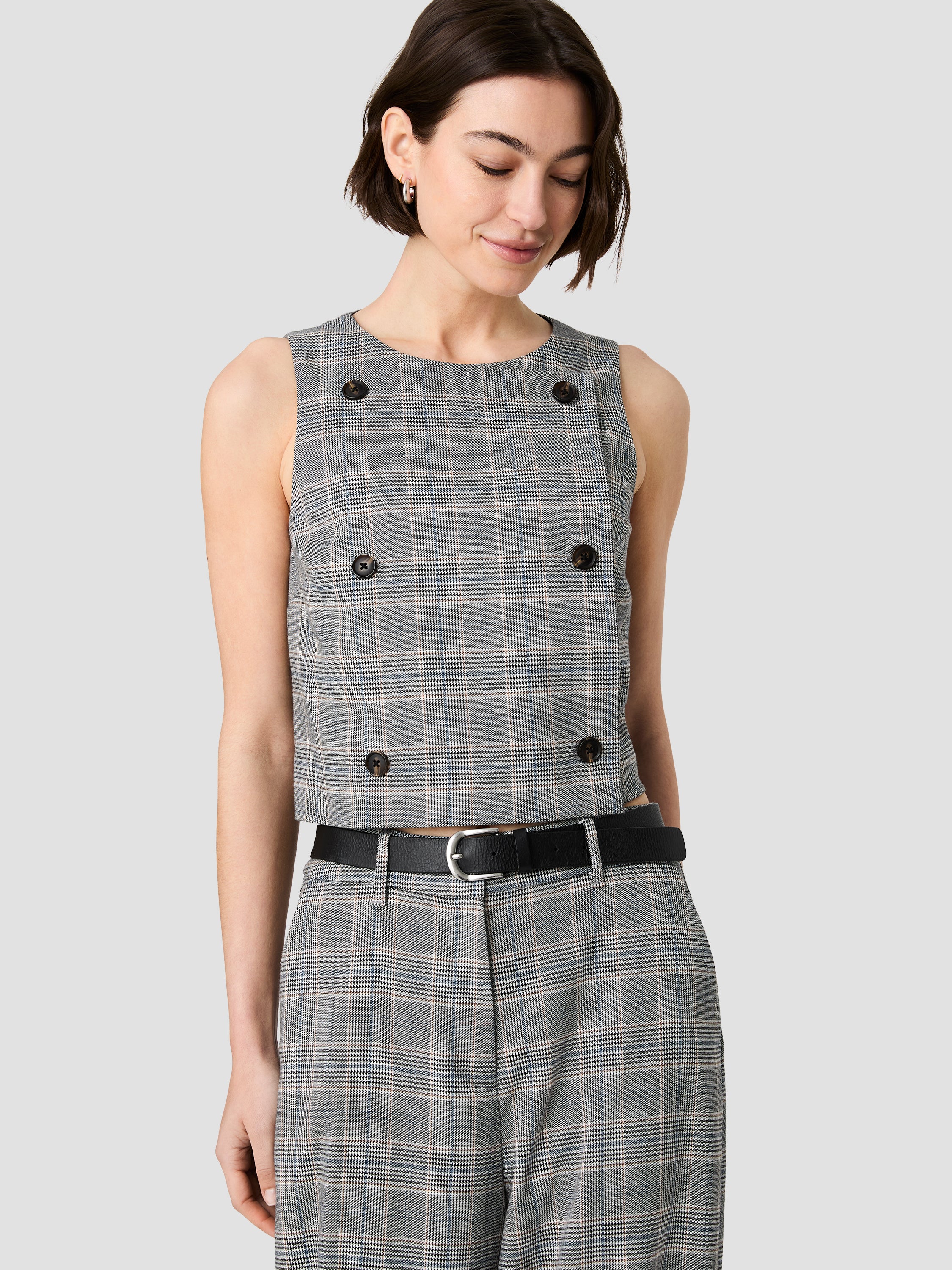 MATTEO PLAID SUITING DOUBLE BREASTED TOP View 2 | The Essentials Edit MATTEO PLAID SUITING DOUBLE BREASTED TOP View 2 | The Essentials Edit