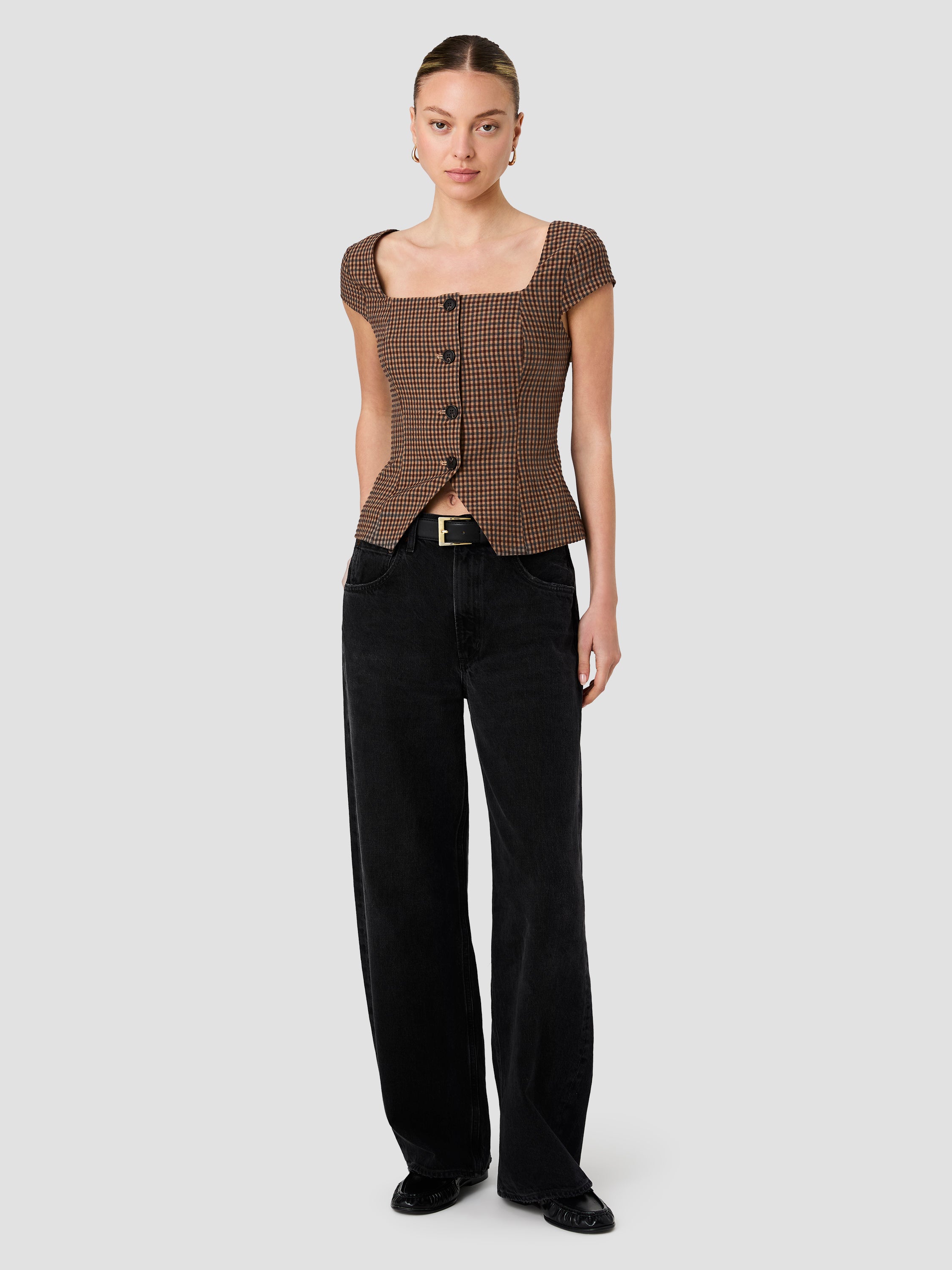 DIANA TEXTURED GINGHAM BUTTON FRONT TOP VIEW 6 DIANA TEXTURED GINGHAM BUTTON FRONT TOP VIEW 6
