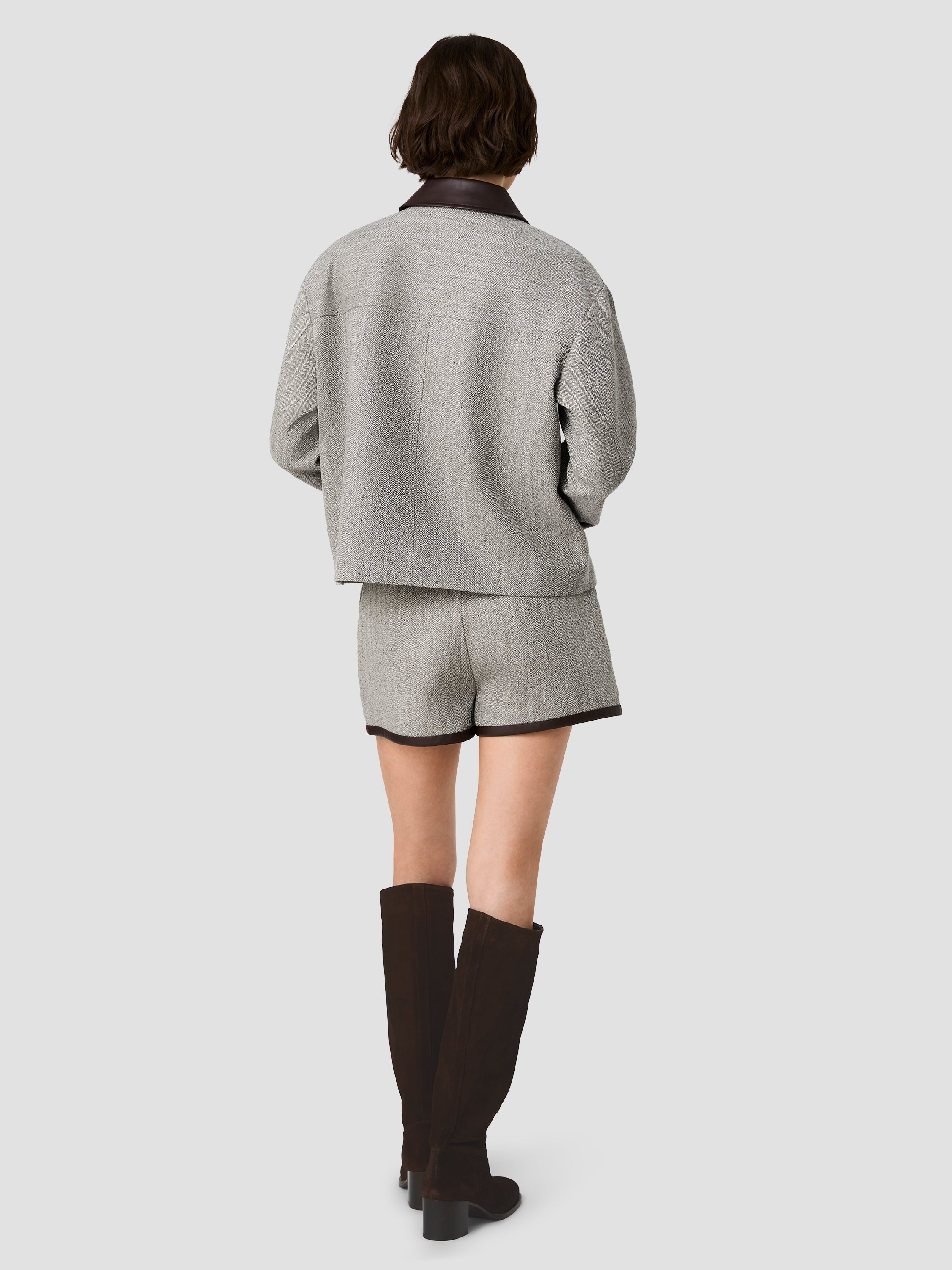 SPECKLED HERRINGBONE SUITING CROPPED JACKET VIEW 7 SPECKLED HERRINGBONE SUITING CROPPED JACKET VIEW 7