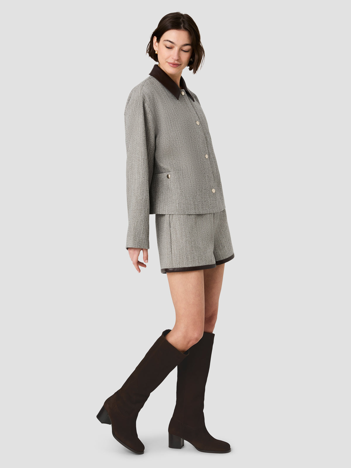 SPECKLED HERRINGBONE SUITING CROPPED JACKET VIEW 6 SPECKLED HERRINGBONE SUITING CROPPED JACKET VIEW 6