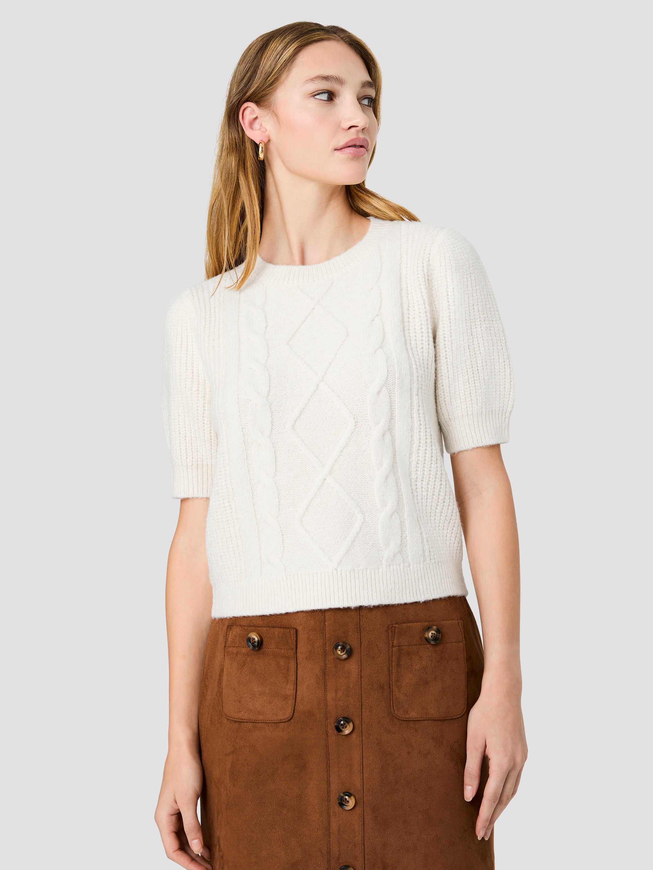 WESLEY KNIT PUFF SLEEVE CABLE TOP View 2 WESLEY KNIT PUFF SLEEVE CABLE TOP View 2