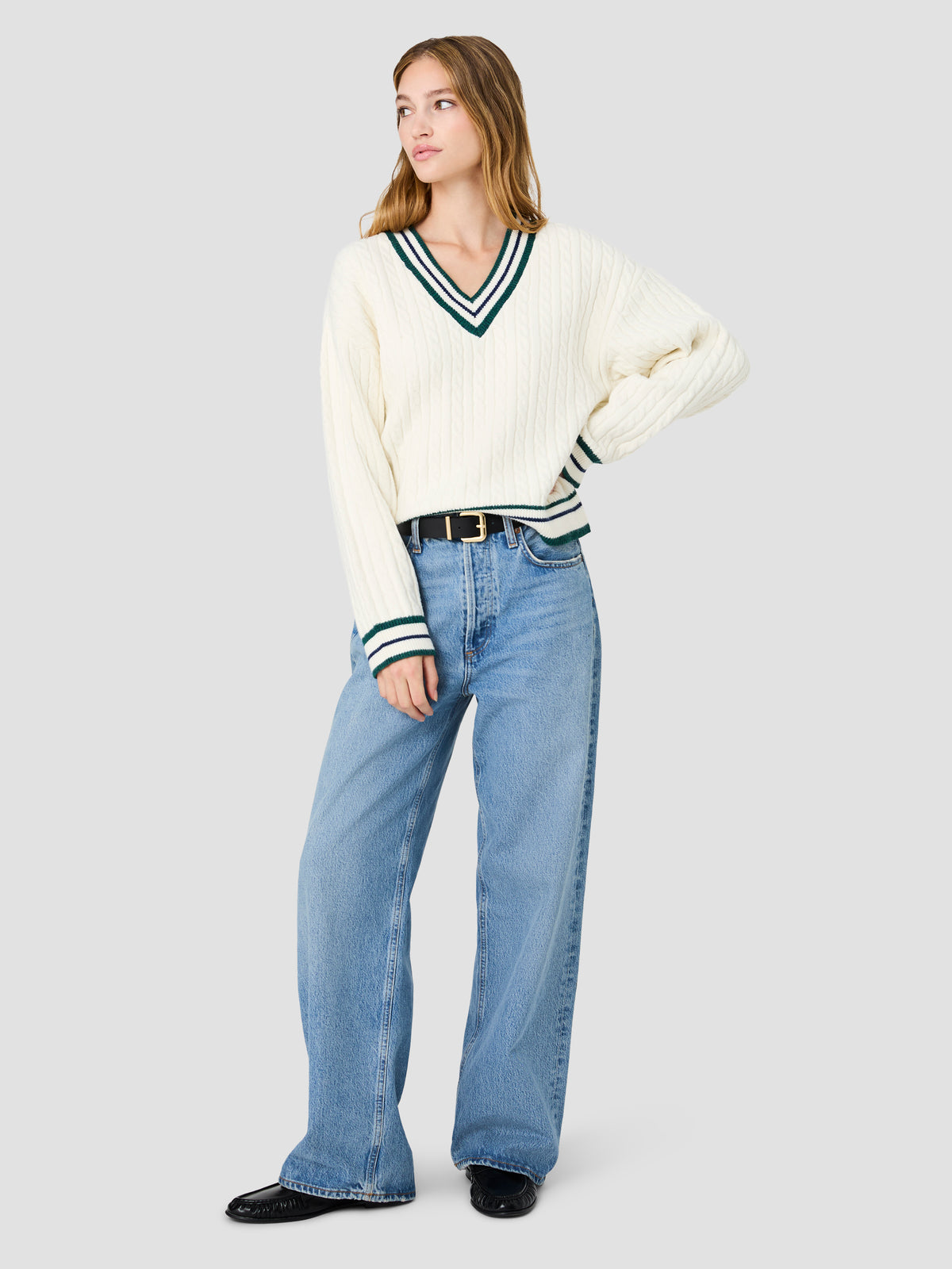 ALEYNA KNIT V-NECK CABLE PULLOVER SWEATER VIEW 6 ALEYNA KNIT V-NECK CABLE PULLOVER SWEATER VIEW 6
