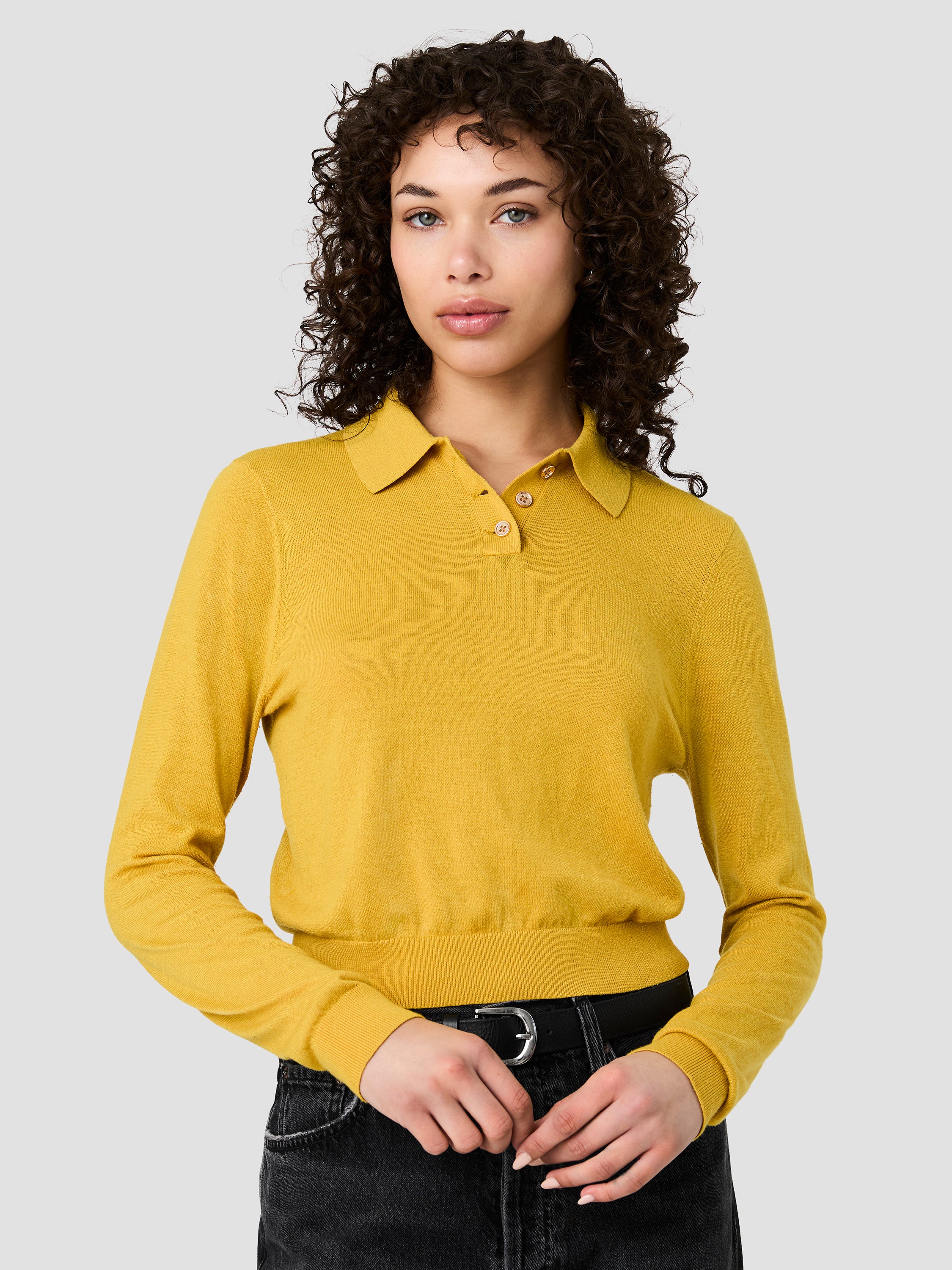 NOLA FINE KNIT LONG SLEEVE POLO TOP View 2 | Sweaters & Knits NOLA FINE KNIT LONG SLEEVE POLO TOP View 2 | Sweaters & Knits