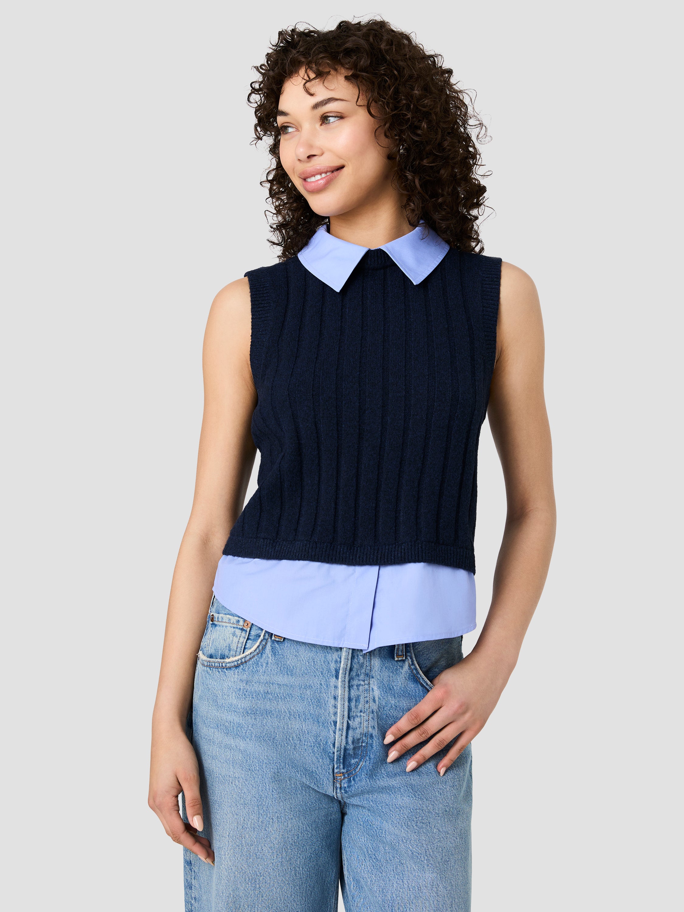 ALEYNA KNIT POPLIN COLLARED VEST View 2 | Products ALEYNA KNIT POPLIN COLLARED VEST View 2 | Products