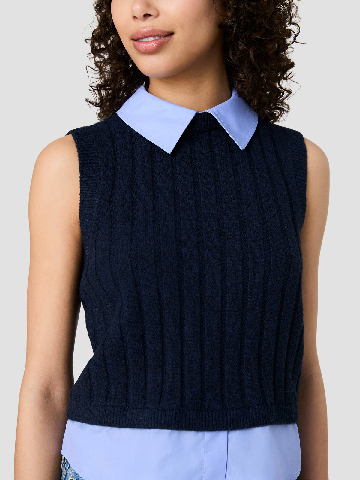 ALEYNA KNIT POPLIN COLLARED VEST VIEW 3 | New Arrivals ALEYNA KNIT POPLIN COLLARED VEST VIEW 3 | New Arrivals