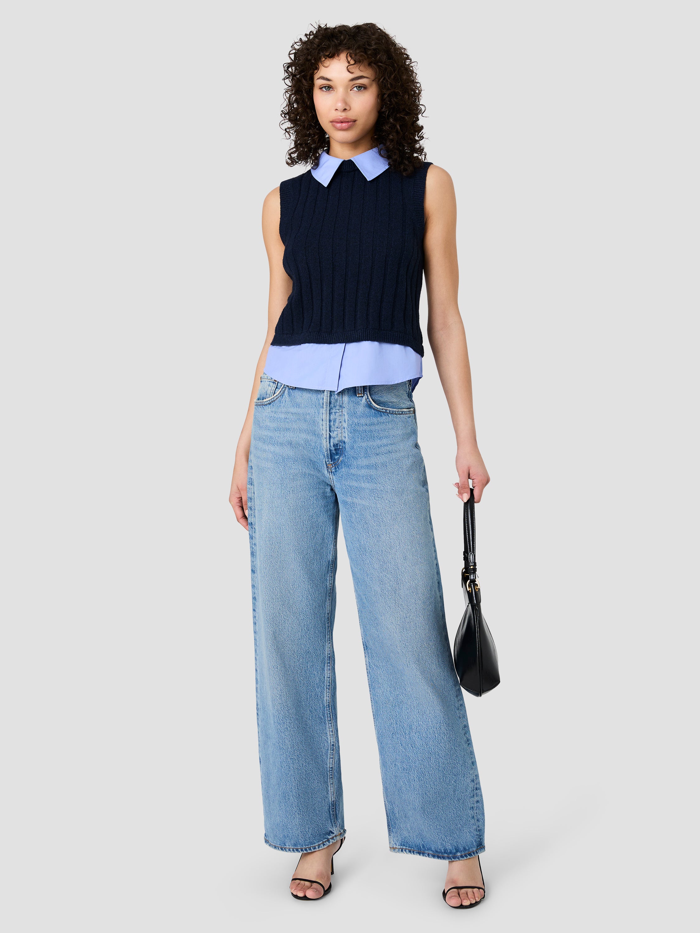 ALEYNA KNIT POPLIN COLLARED VEST View 1 | Products ALEYNA KNIT POPLIN COLLARED VEST View 1 | Products